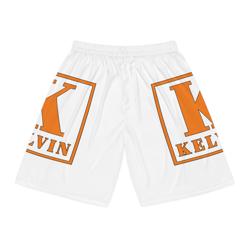 Basketball Shorts - Custom Orange 'K Kelvin' Logo All-Over Print