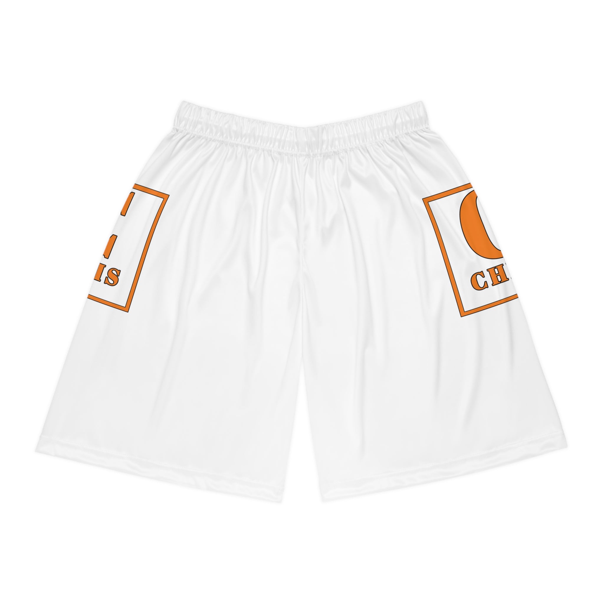 C Logo Basketball Shorts — White Athletic All-Over Print