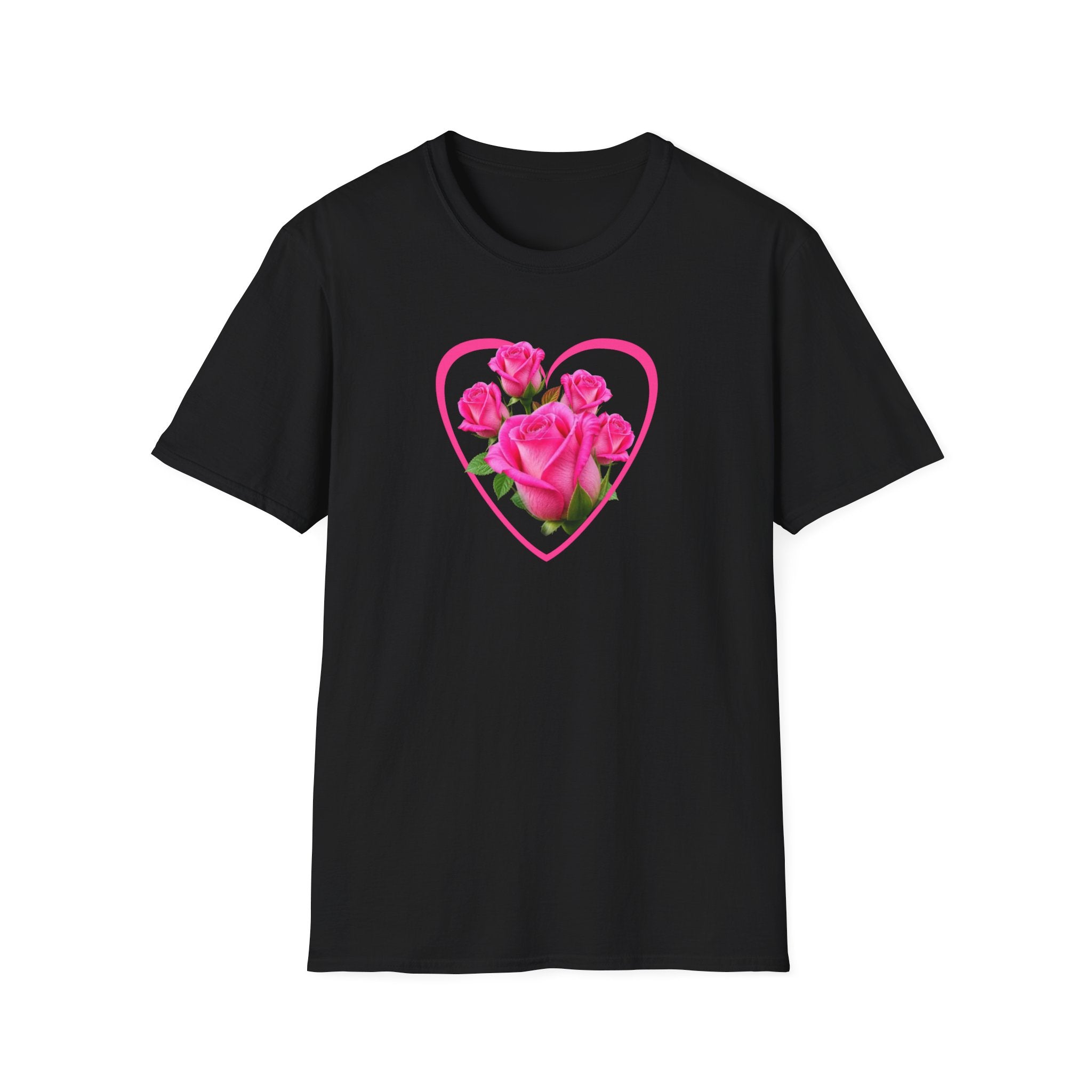 T-Shirt — Pink Rose Heart Floral Tee (Valentine’s Day, Romantic Gift)