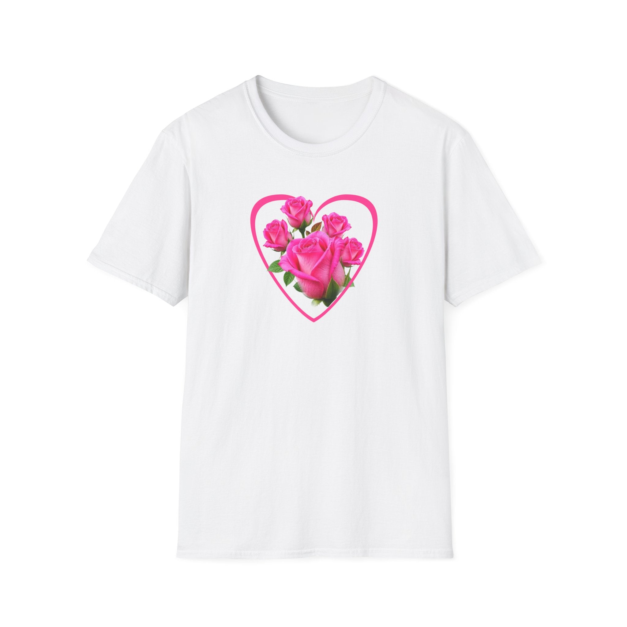 T-Shirt — Pink Rose Heart Floral Tee (Valentine’s Day, Romantic Gift)