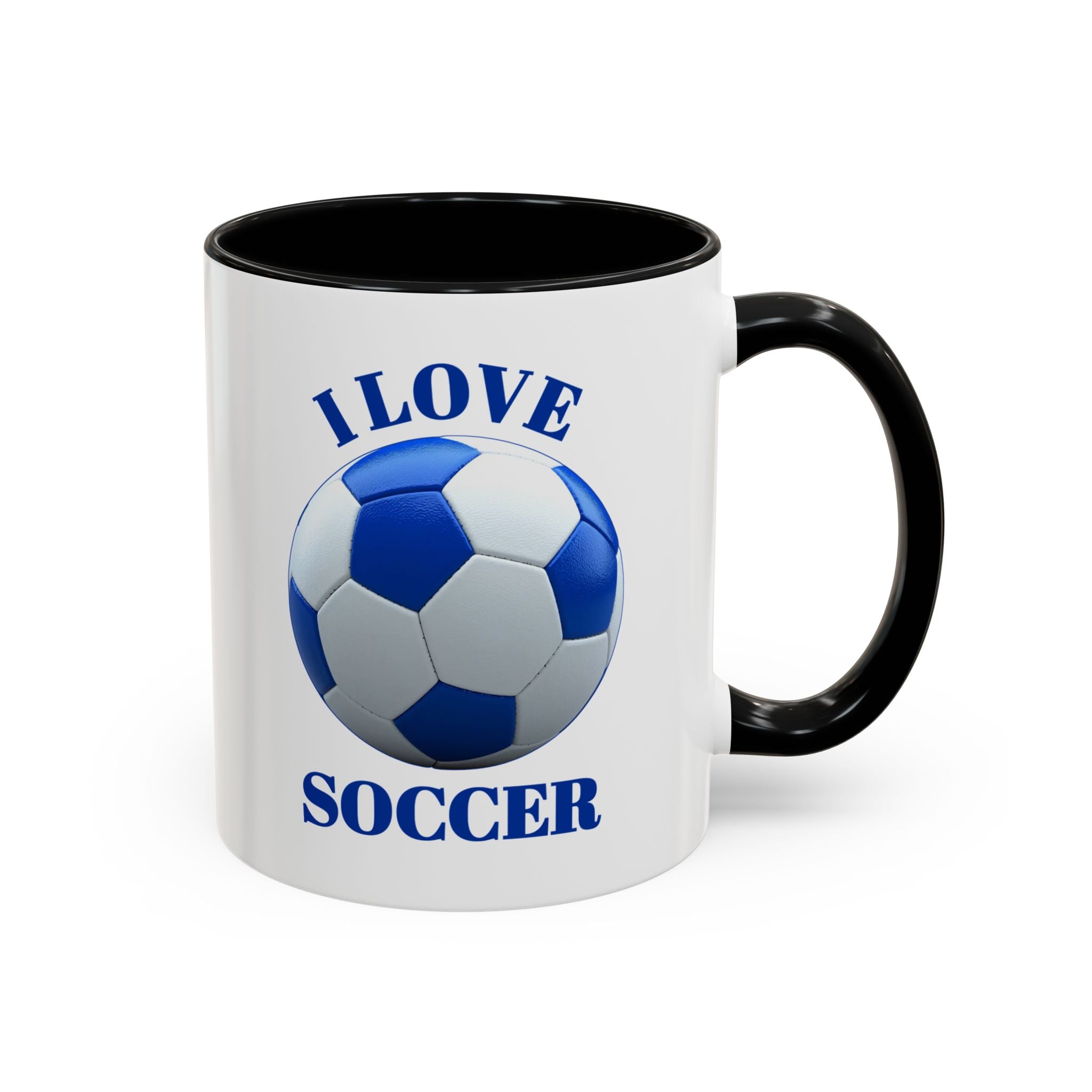 I Love Soccer Accent Coffee Mug — Blue Soccer Ball 11/15oz