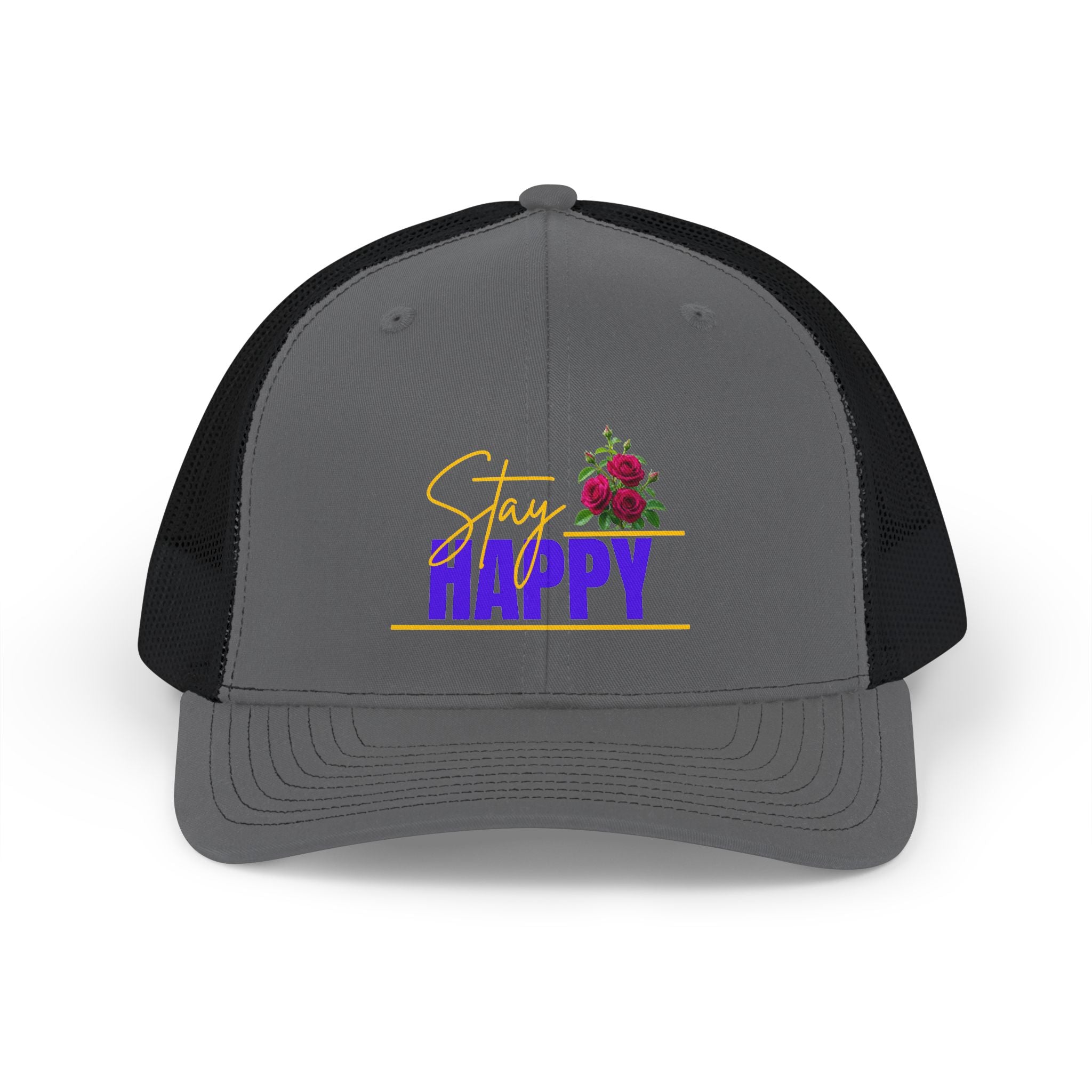 Trucker Cap — "Stay Happy" Floral Snapback