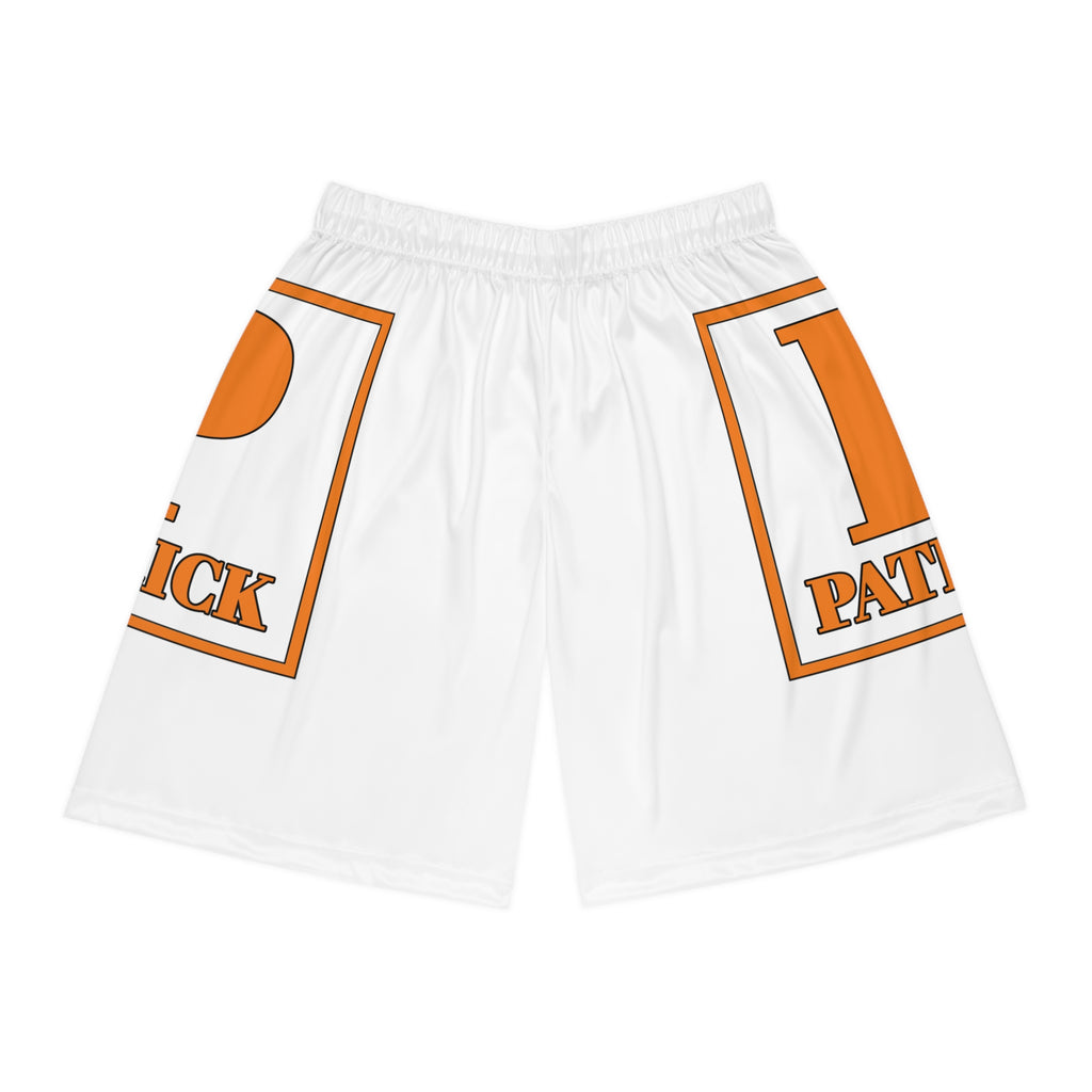 Patrick Basketball Shorts — Orange Logo All-Over Print Athletic Shorts