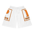 Patrick Basketball Shorts — Orange Logo All-Over Print Athletic Shorts