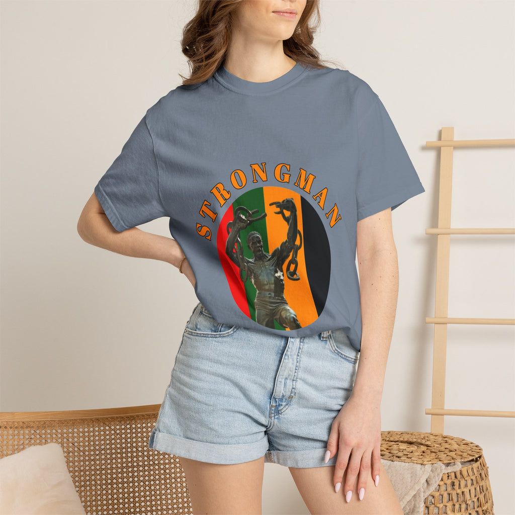 Strongman Statue Vintage-Style T-Shirt — Retro Weightlifting Graphic Tee