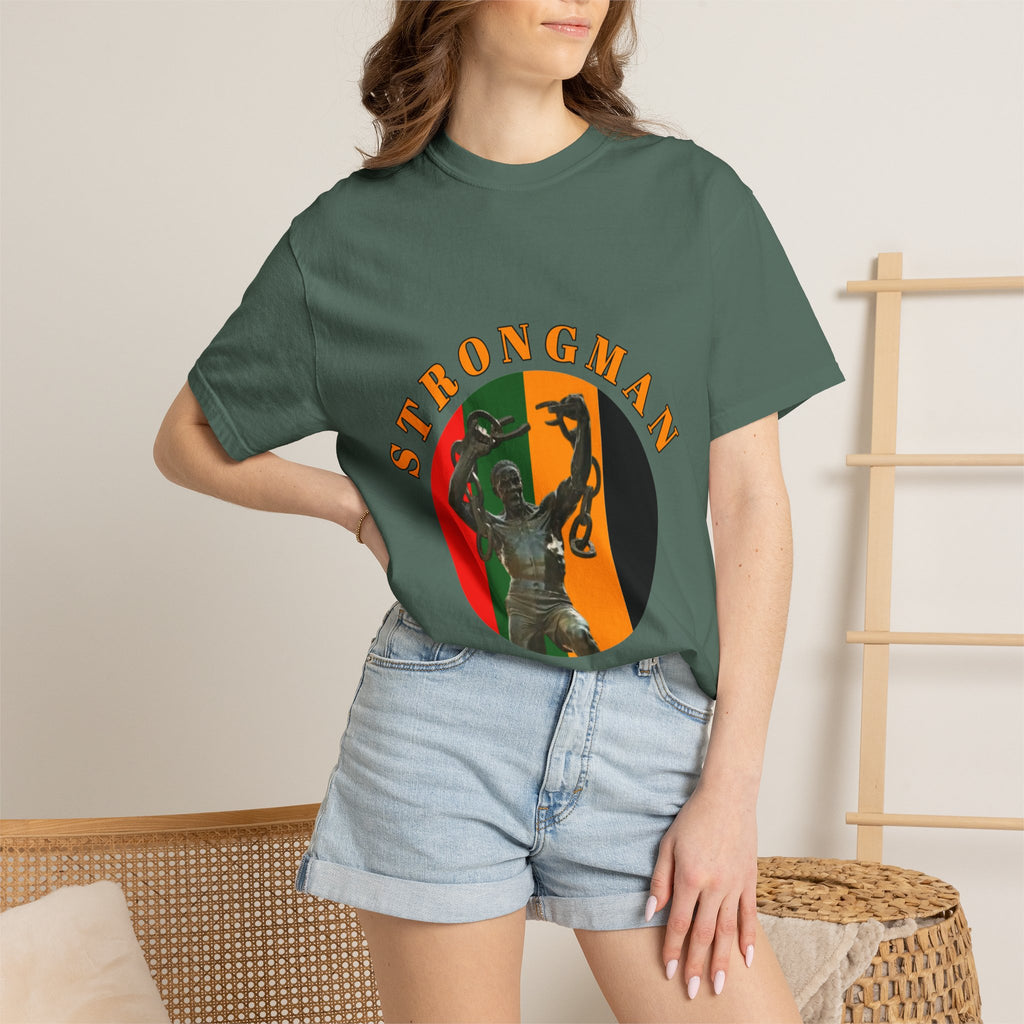 Strongman Statue Vintage-Style T-Shirt — Retro Weightlifting Graphic Tee