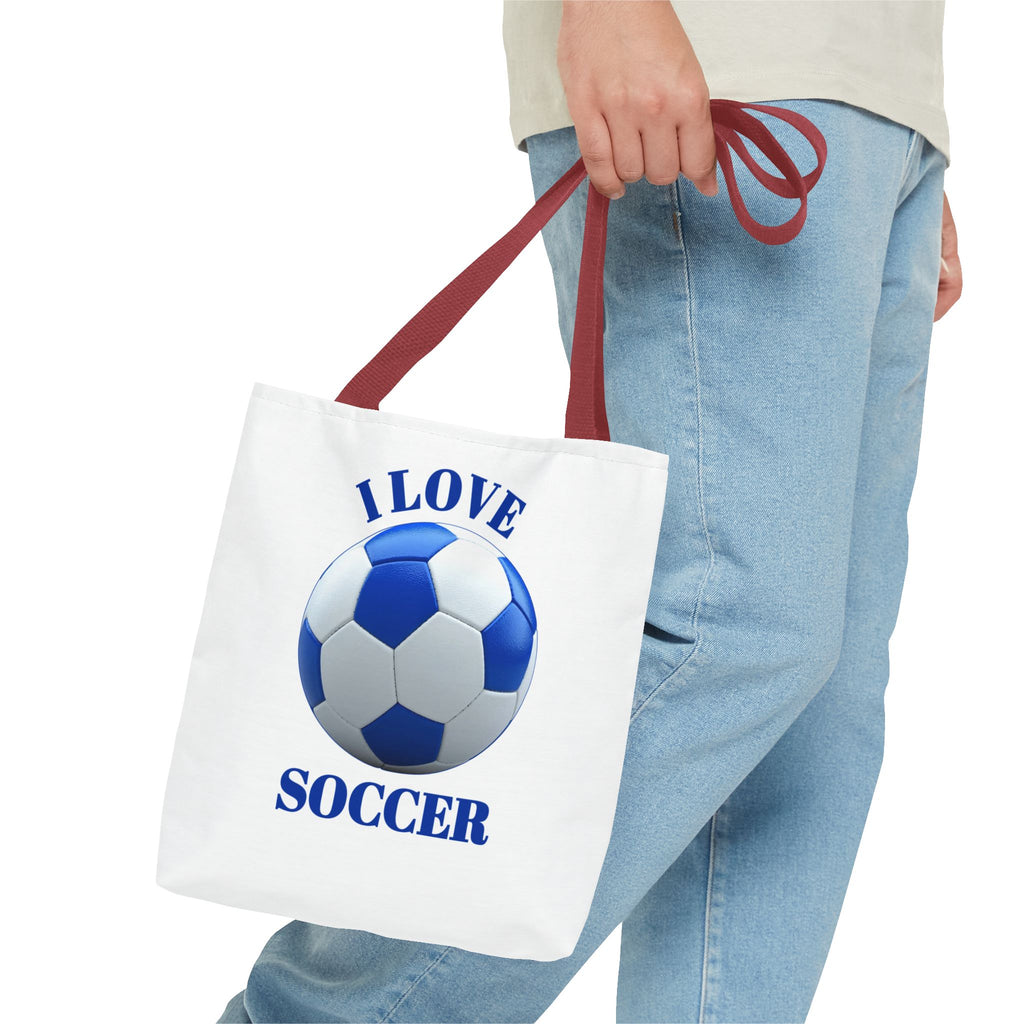 I Love Soccer Tote Bag — Blue Soccer Ball Gym & Game Day Tote