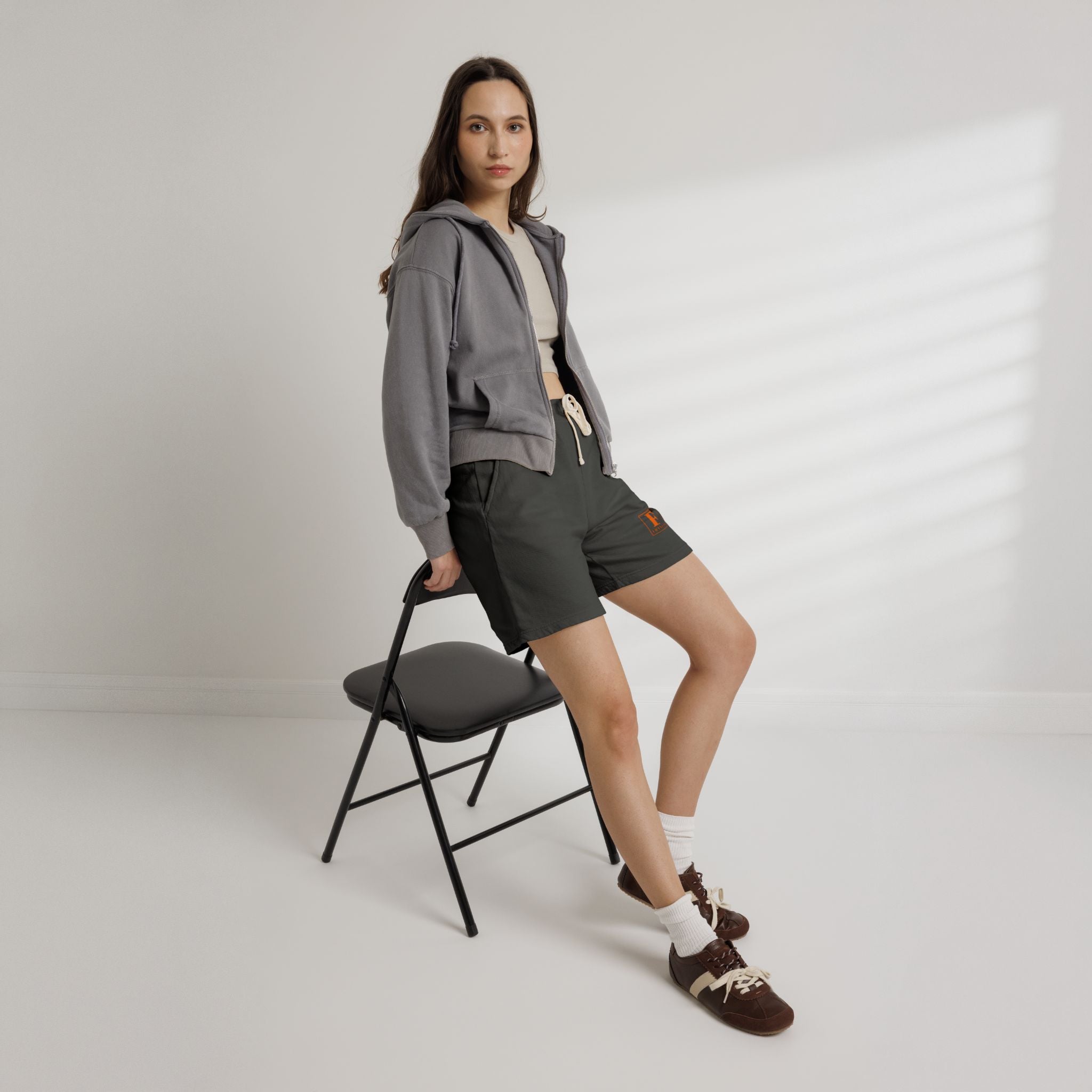 Fleece Sweat Shorts — Minimal 'F' Logo Garment-Dyed Lounge Shorts