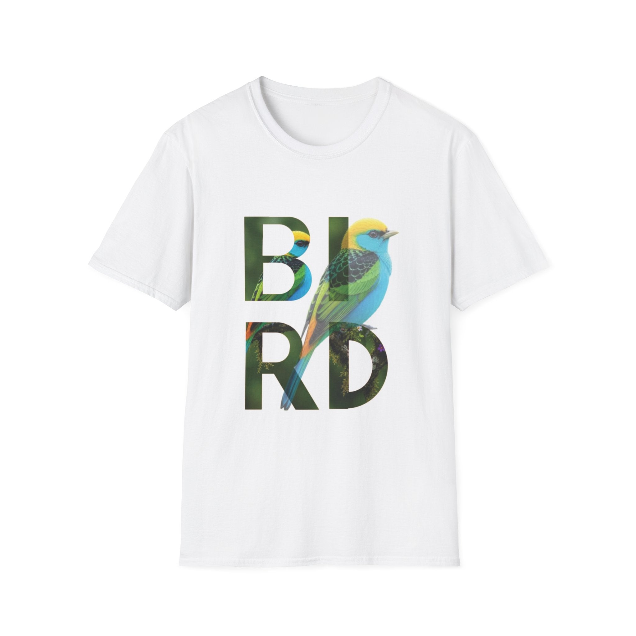Bird Graphic T-Shirt — Colorful 'BIRD' Typography with Tropical Songbird