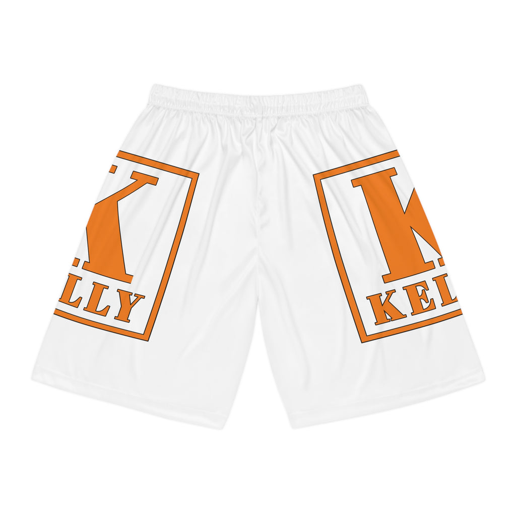 Basketball Shorts - Bold 'K. Kelly' Orange Logo Athletic Shorts