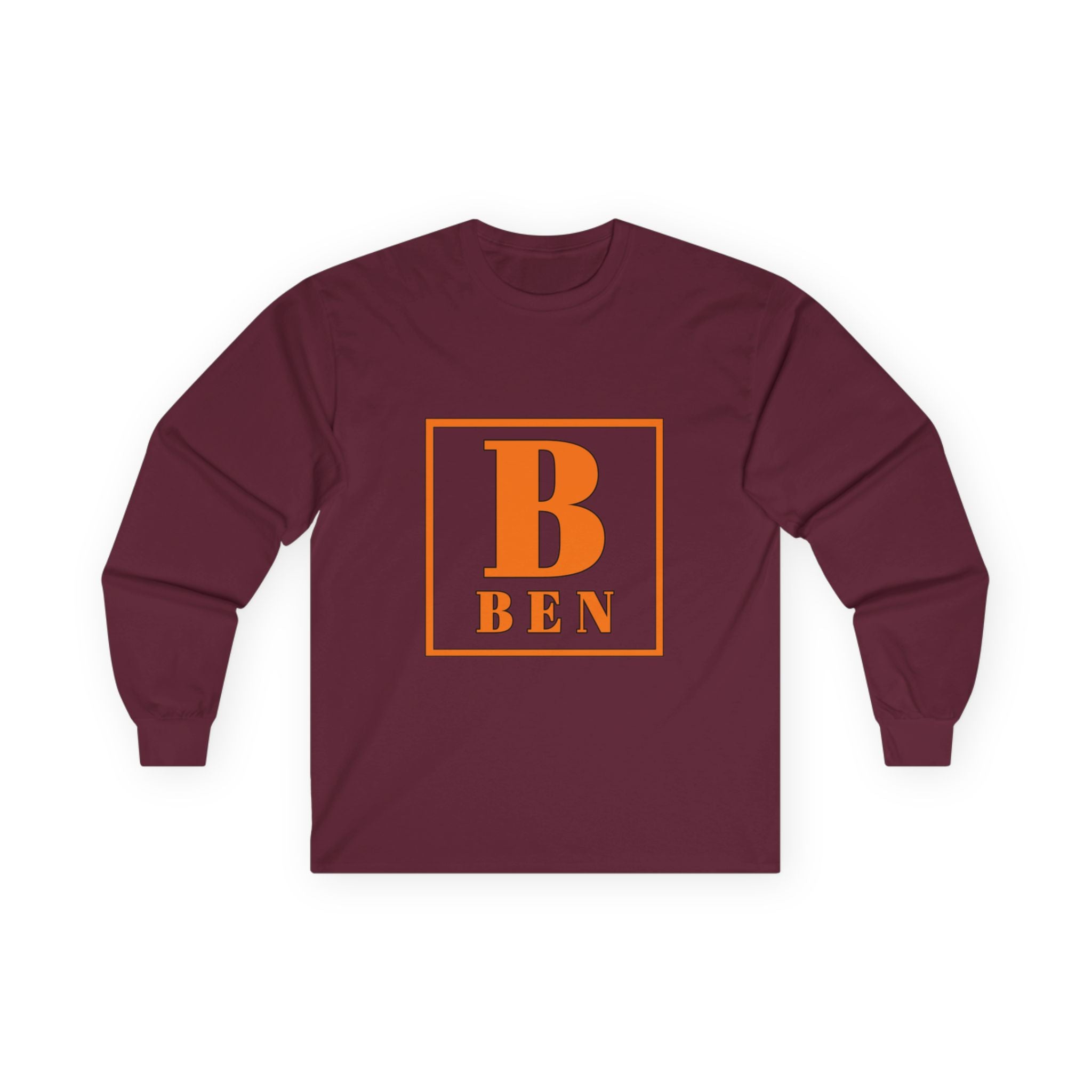 Ben Monogram Long Sleeve Tee — Orange Block Initial B Shirt