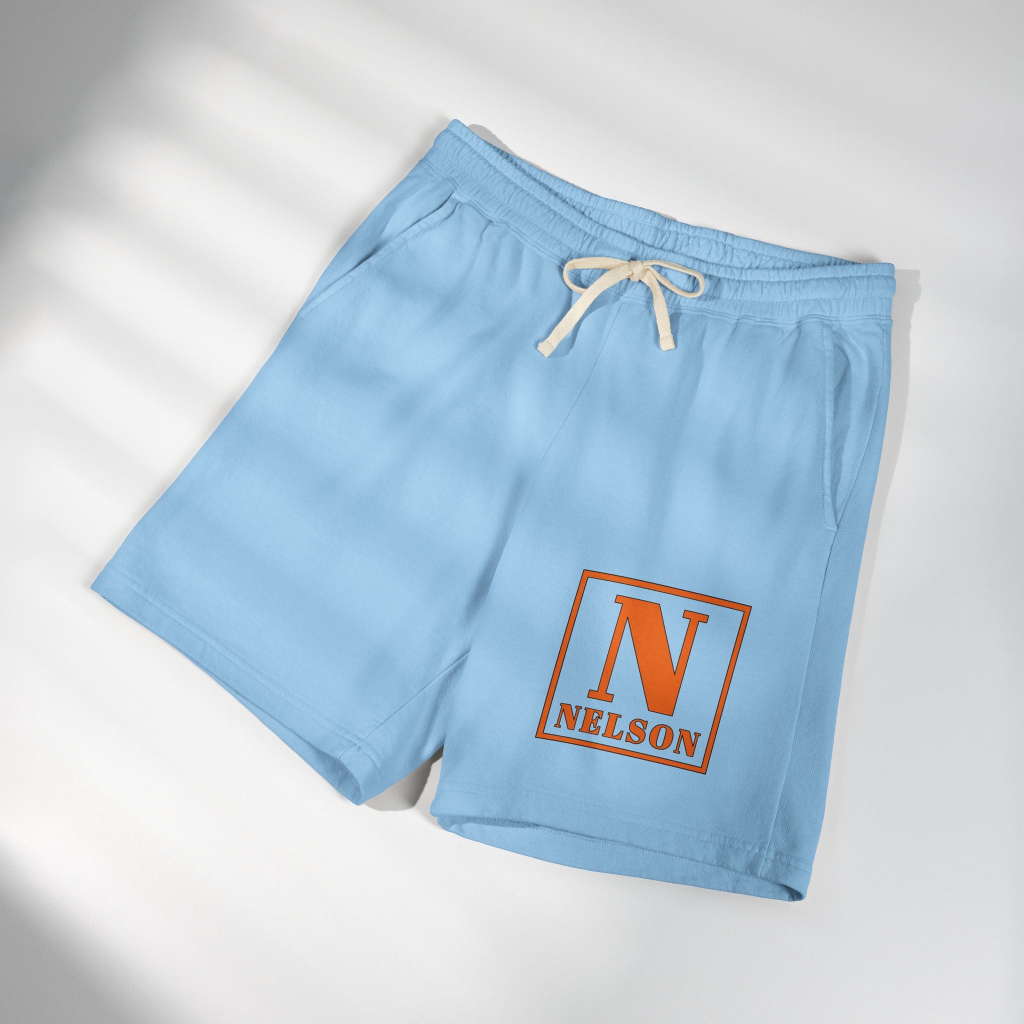 Nelson Block Letter Sweat Shorts — Lightweight Garment-Dyed Fleece