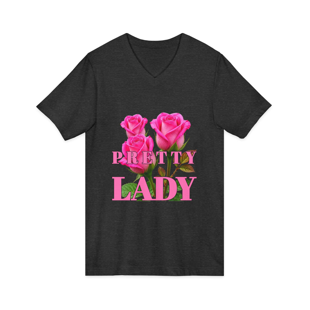 Pretty Lady V-Neck Tee — Pink Rose Floral Graphic Shirt