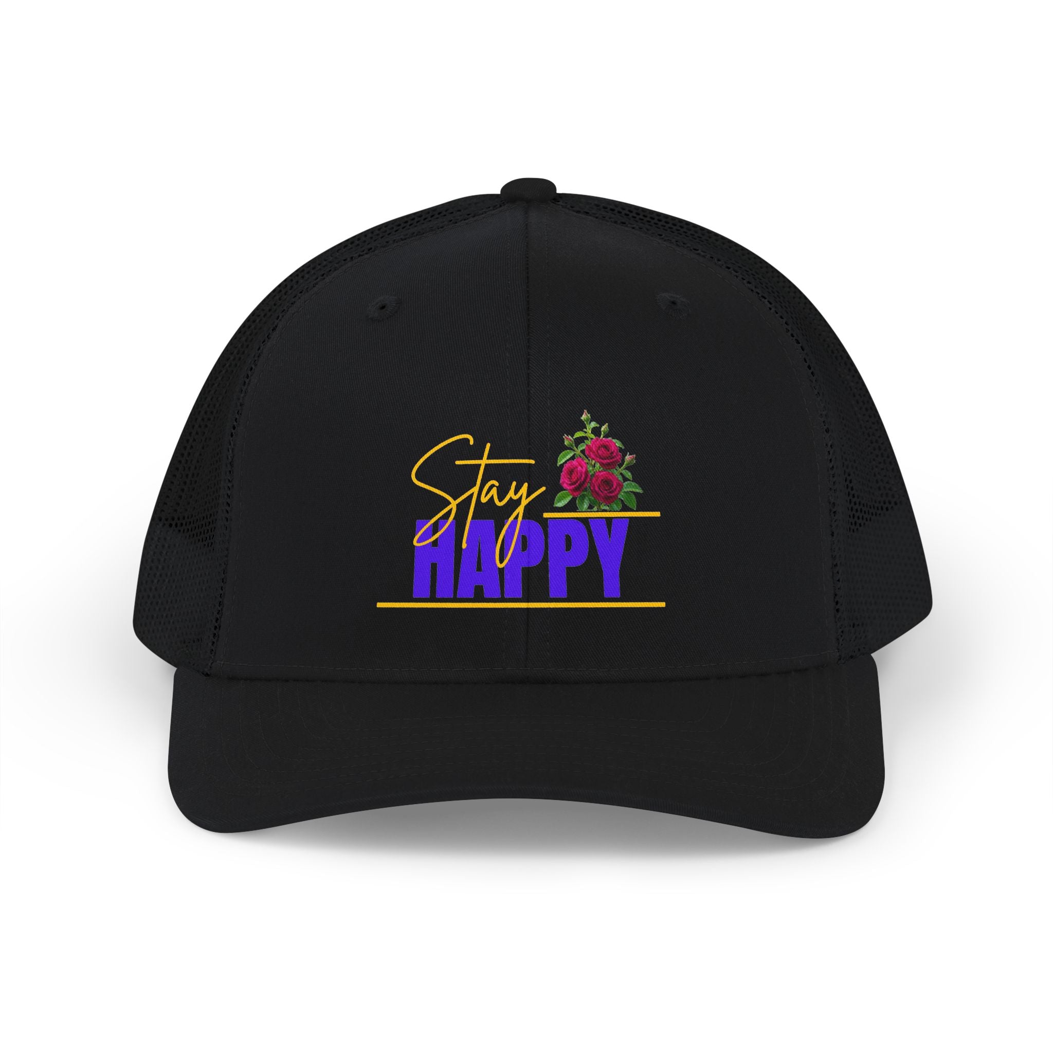 Trucker Cap — "Stay Happy" Floral Snapback