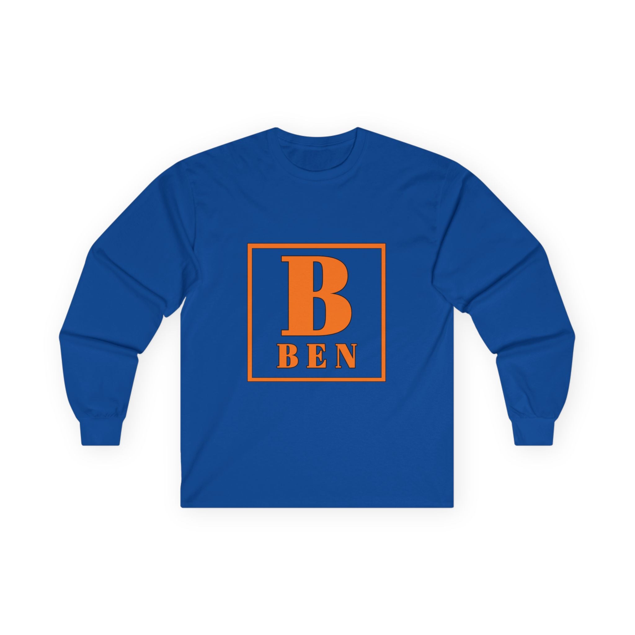 Ben Monogram Long Sleeve Tee — Orange Block Initial B Shirt