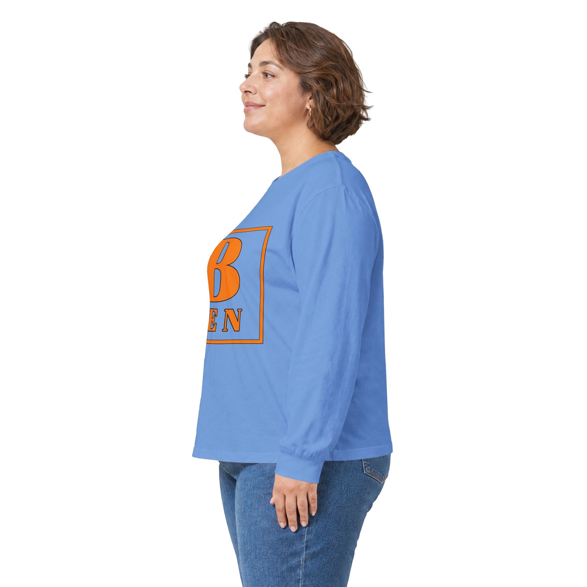 Ben Monogram Long Sleeve Tee — Orange Block Initial B Shirt