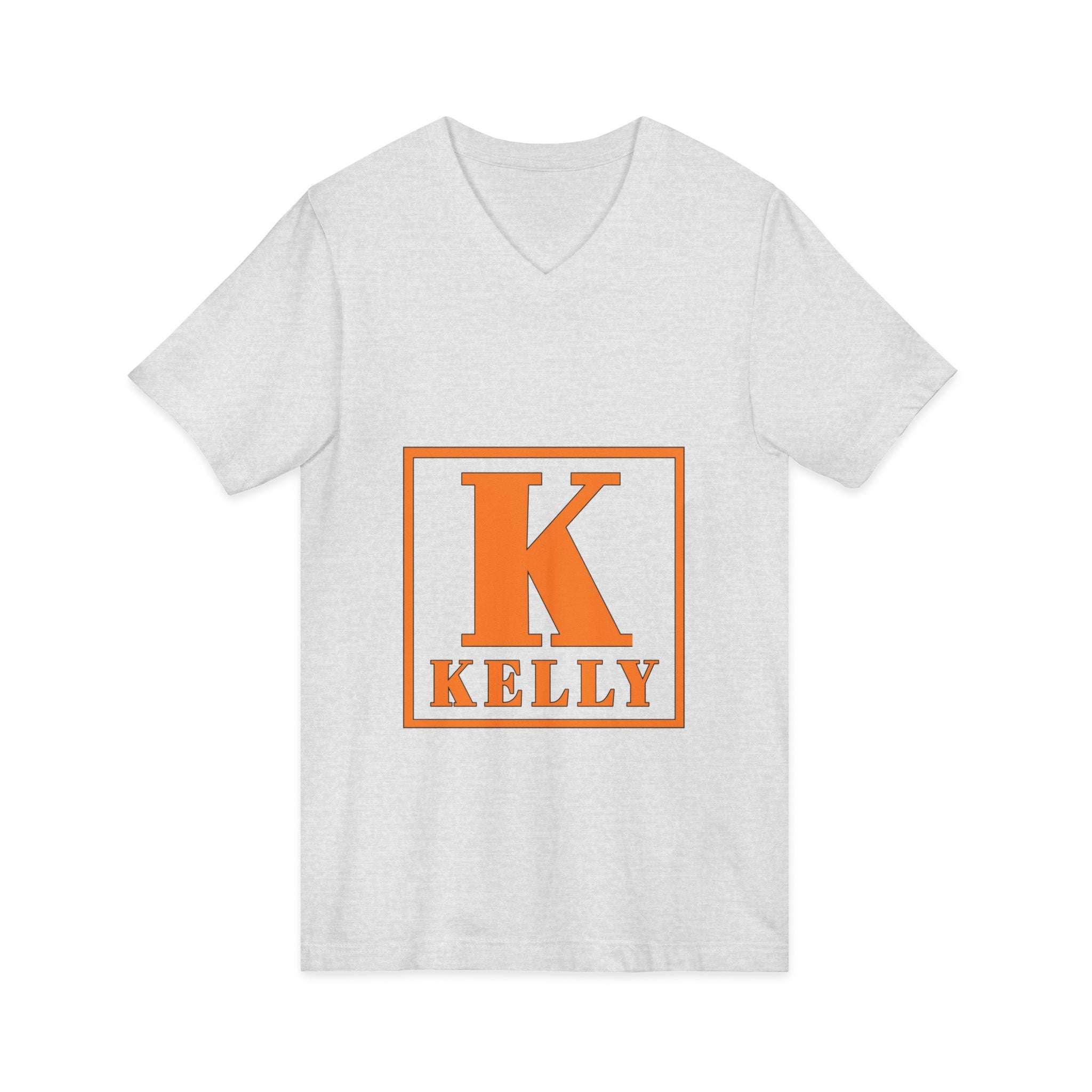 Kelly Monogram V-Neck Tee - Orange Initial K Personalized Shirt