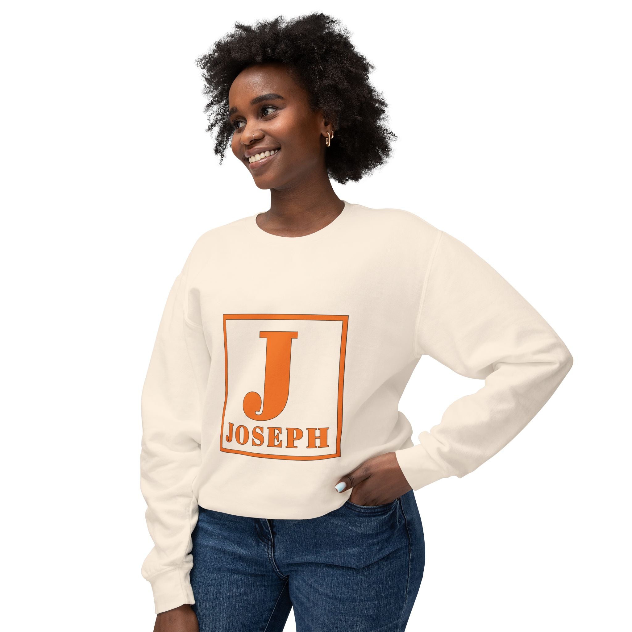 Personalized 'Joseph' Initial Crewneck Sweatshirt — Orange Monogram