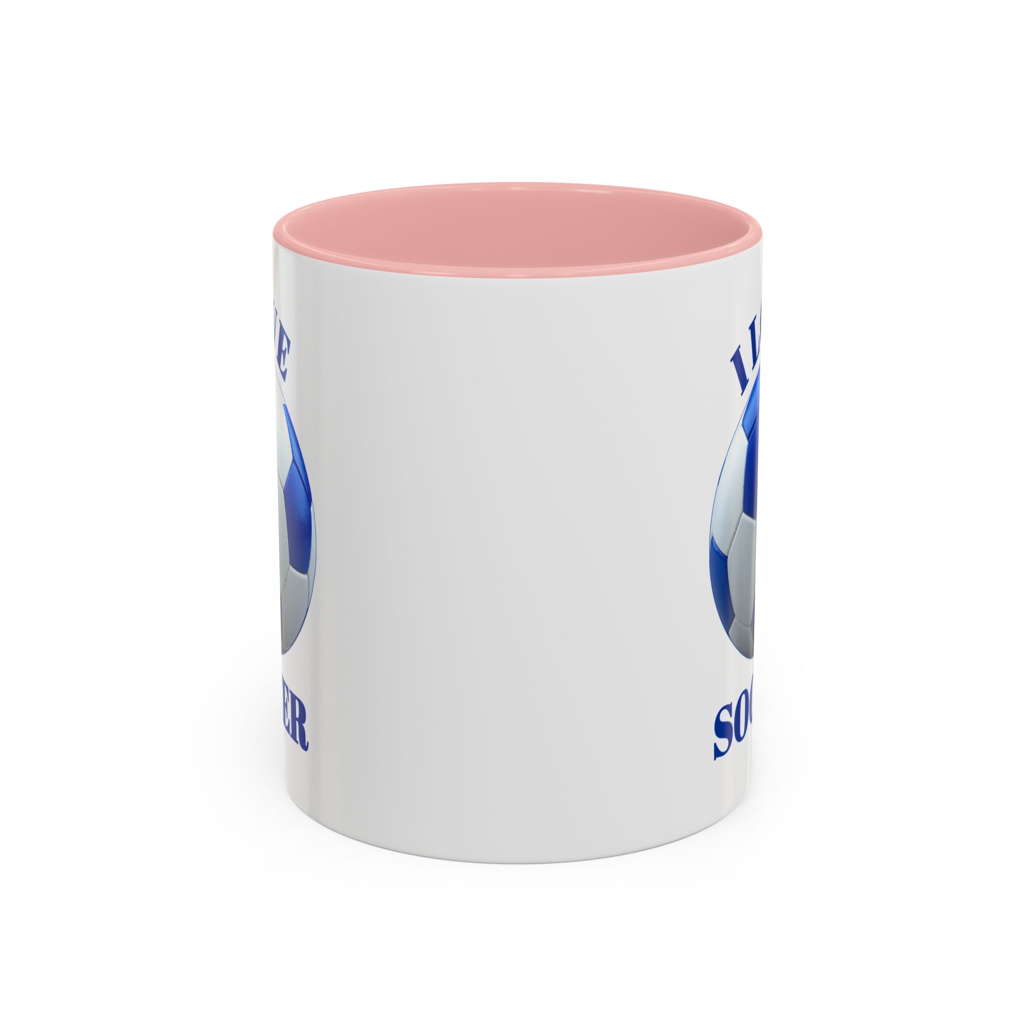 I Love Soccer Accent Coffee Mug — Blue Soccer Ball 11/15oz