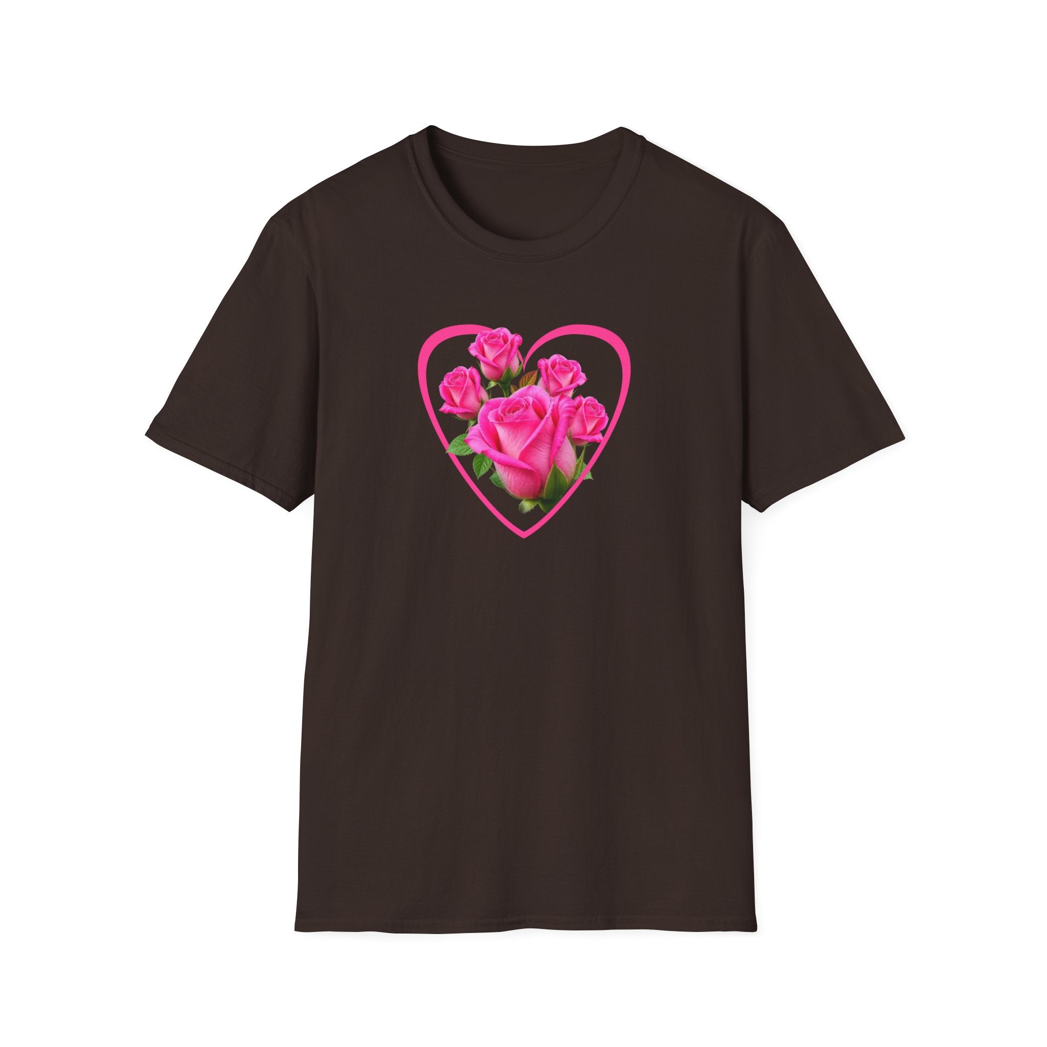 T-Shirt — Pink Rose Heart Floral Tee (Valentine’s Day, Romantic Gift)