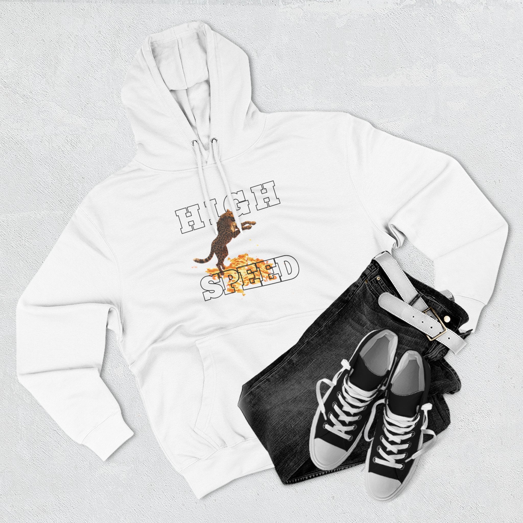 High Speed Cheetah Hoodie — Retro T-Rex Graphic Fleece Pullover