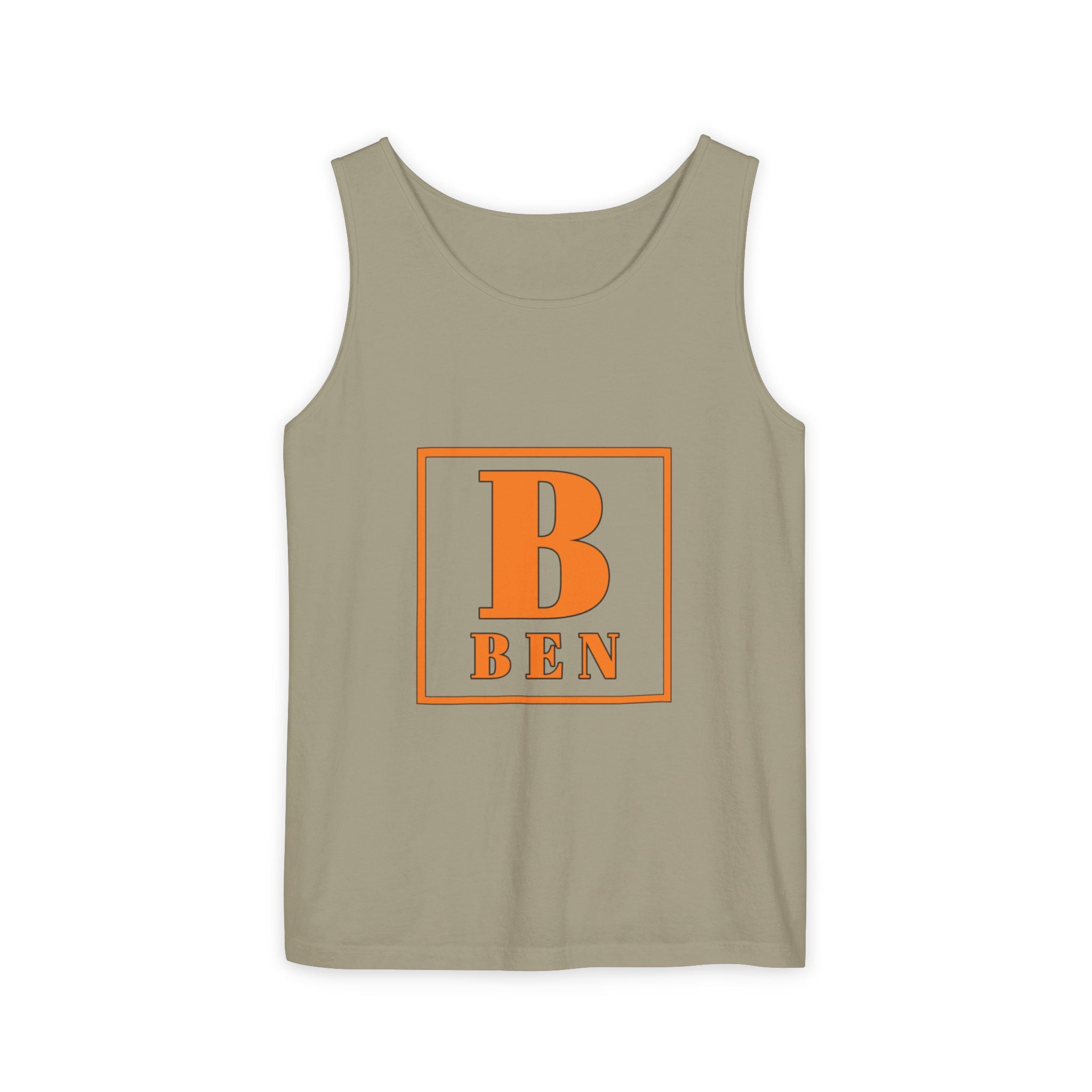 Ben Monogram Tank Top — Orange Initial B Vintage Box Graphic