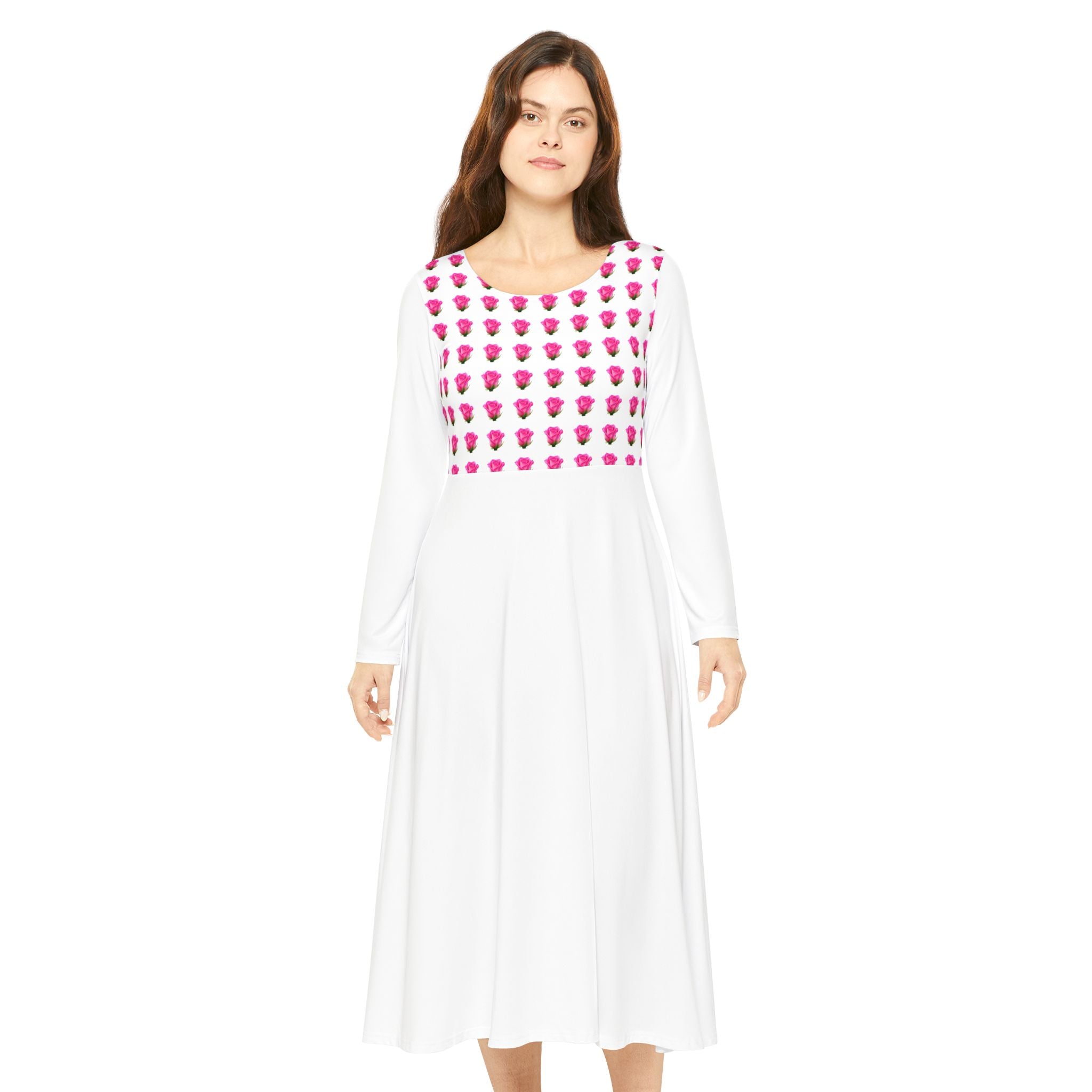 Women’s Long Sleeve Dance Dress — Pink Heart Pattern Bodice AOP