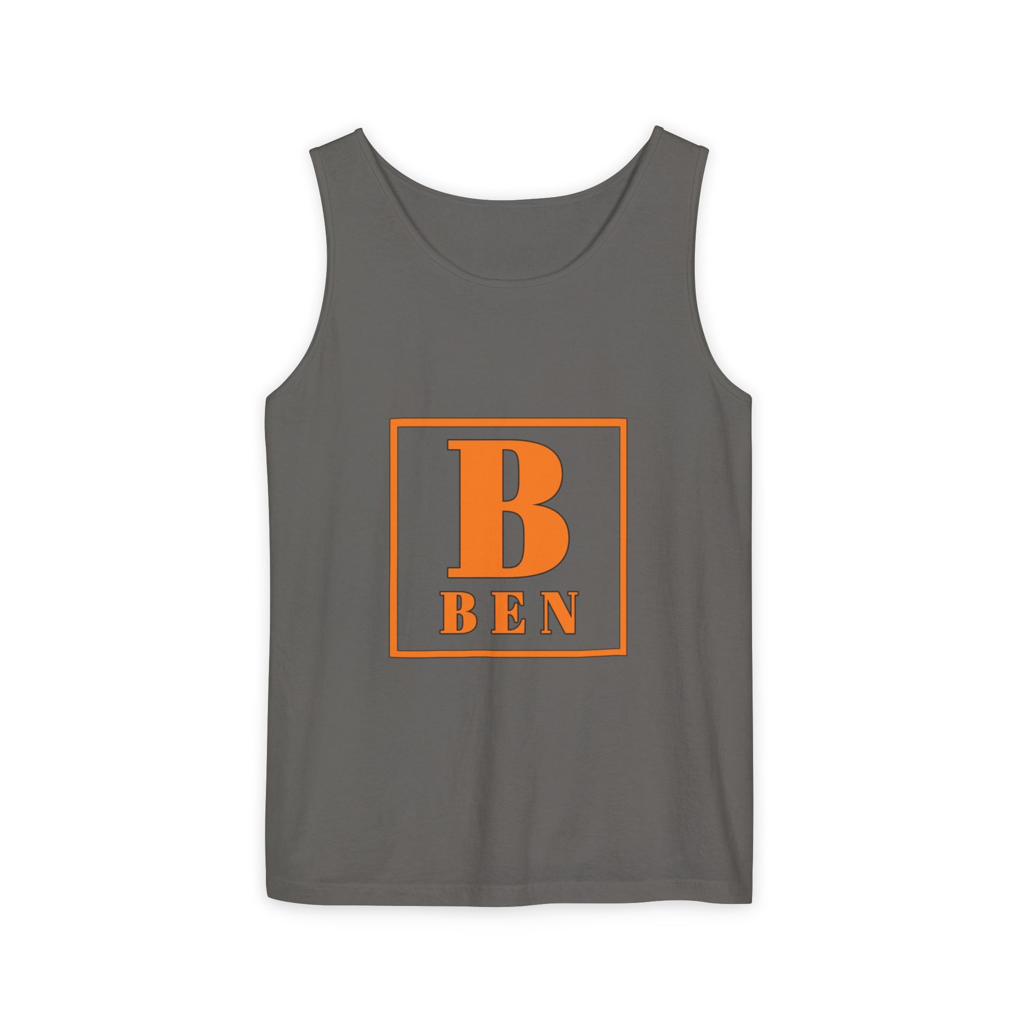 Ben Monogram Tank Top — Orange Initial B Vintage Box Graphic