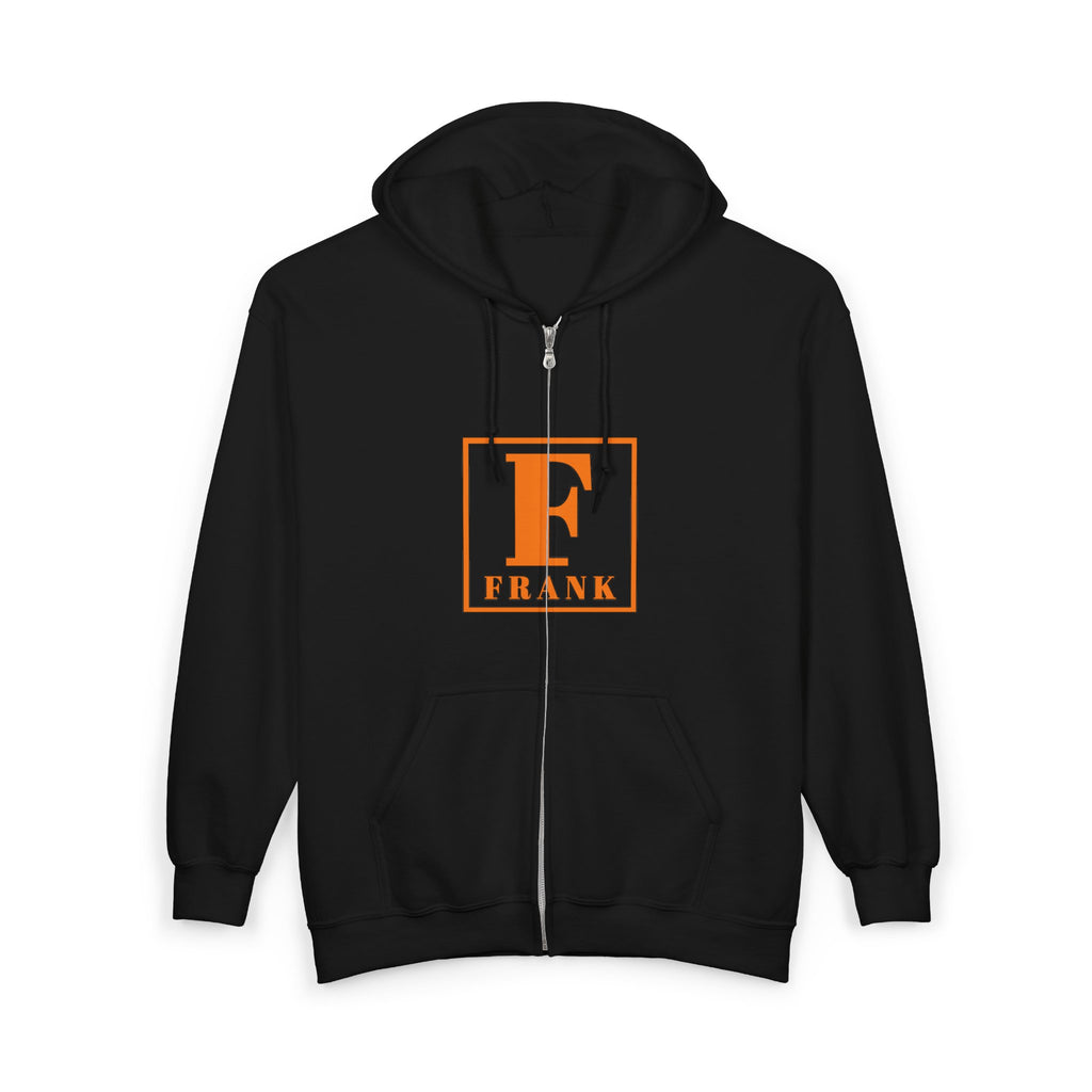 Frank Monogram Zip Hoodie — Orange Letter F Logo Full-Zip Sweatshirt