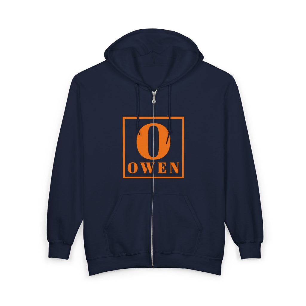 Owen Monogram Zip Hoodie — Personalized 'O' Square Logo Full-Zip Sweatshirt