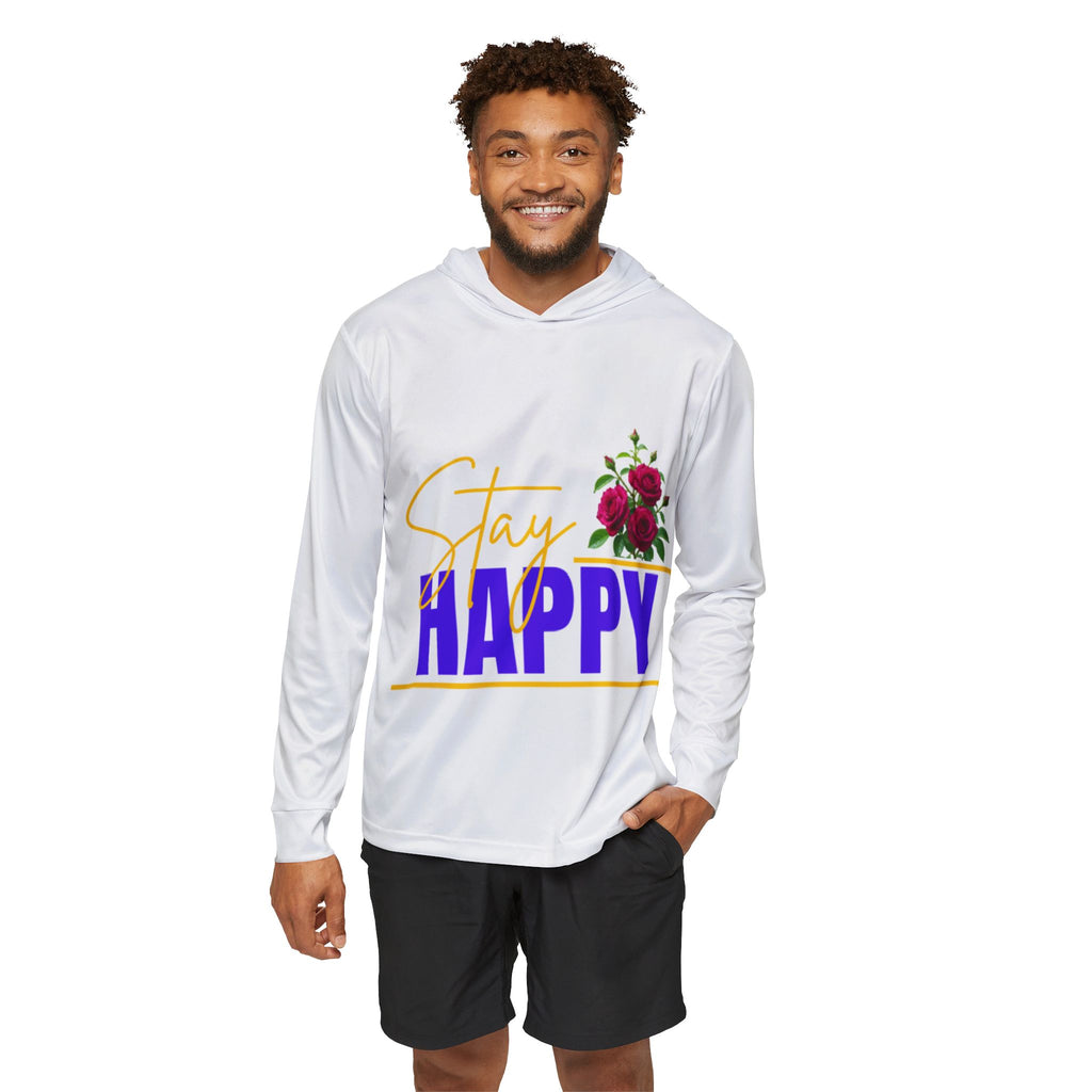 Stay Happy Floral Hoodie — Men's Lightweight Sports Warmup Hoodie