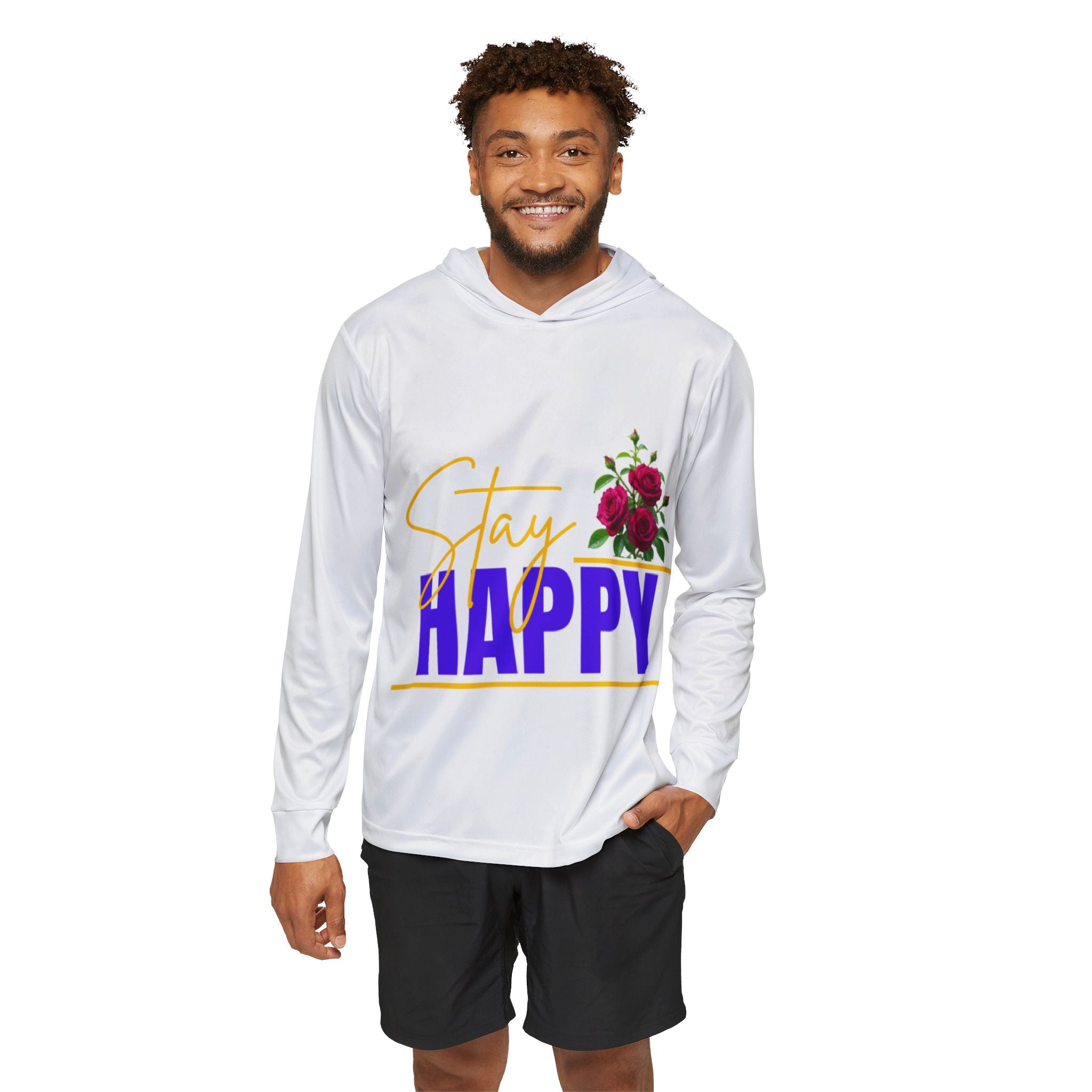 Stay Happy Floral Hoodie — Men's Lightweight Sports Warmup Hoodie