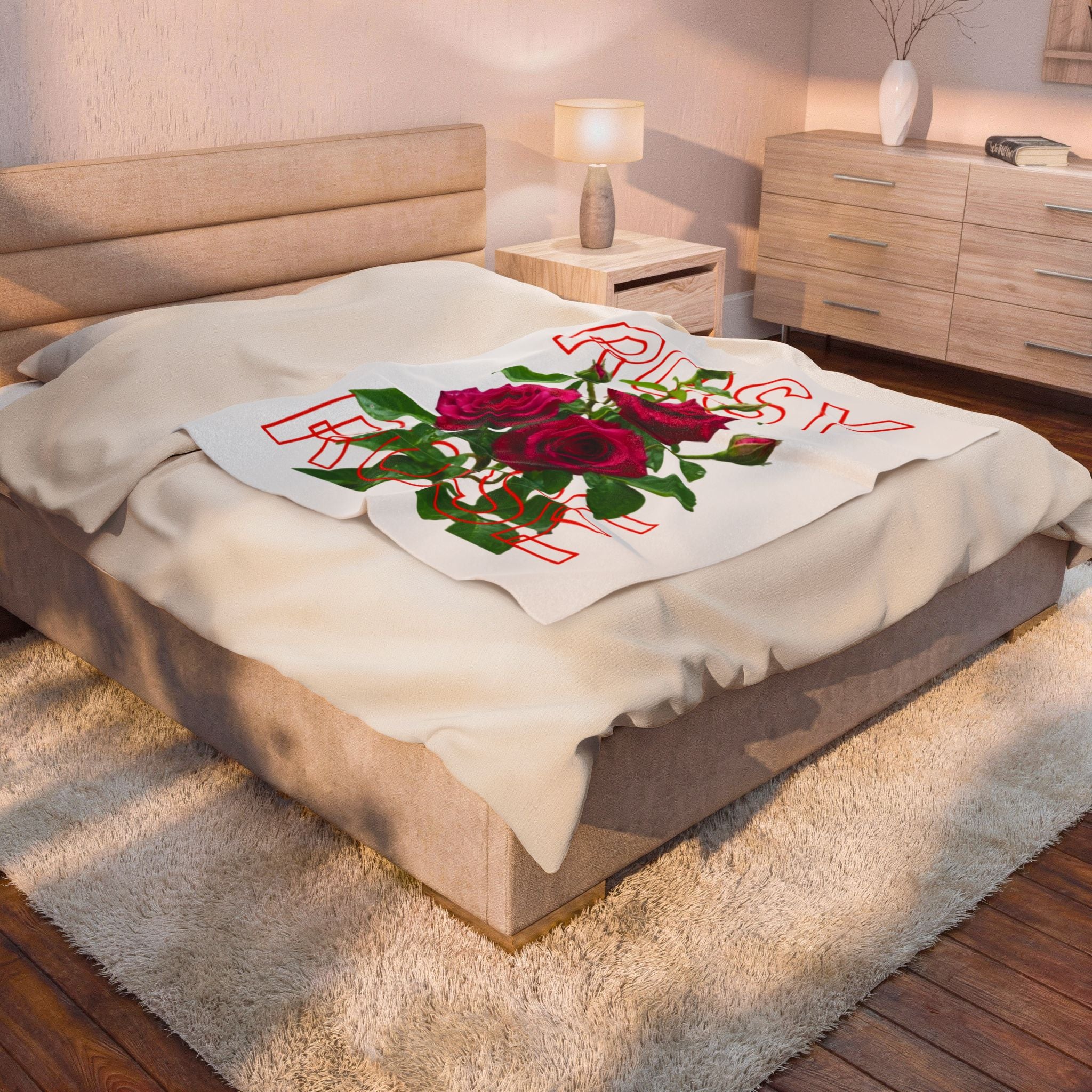 Rosy Rose Velvet Plush Blanket — Floral Rose Bouquet Throw
