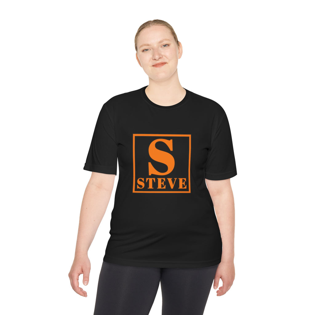 Steve Monogram Performance Tee — Orange Initial S Graphic