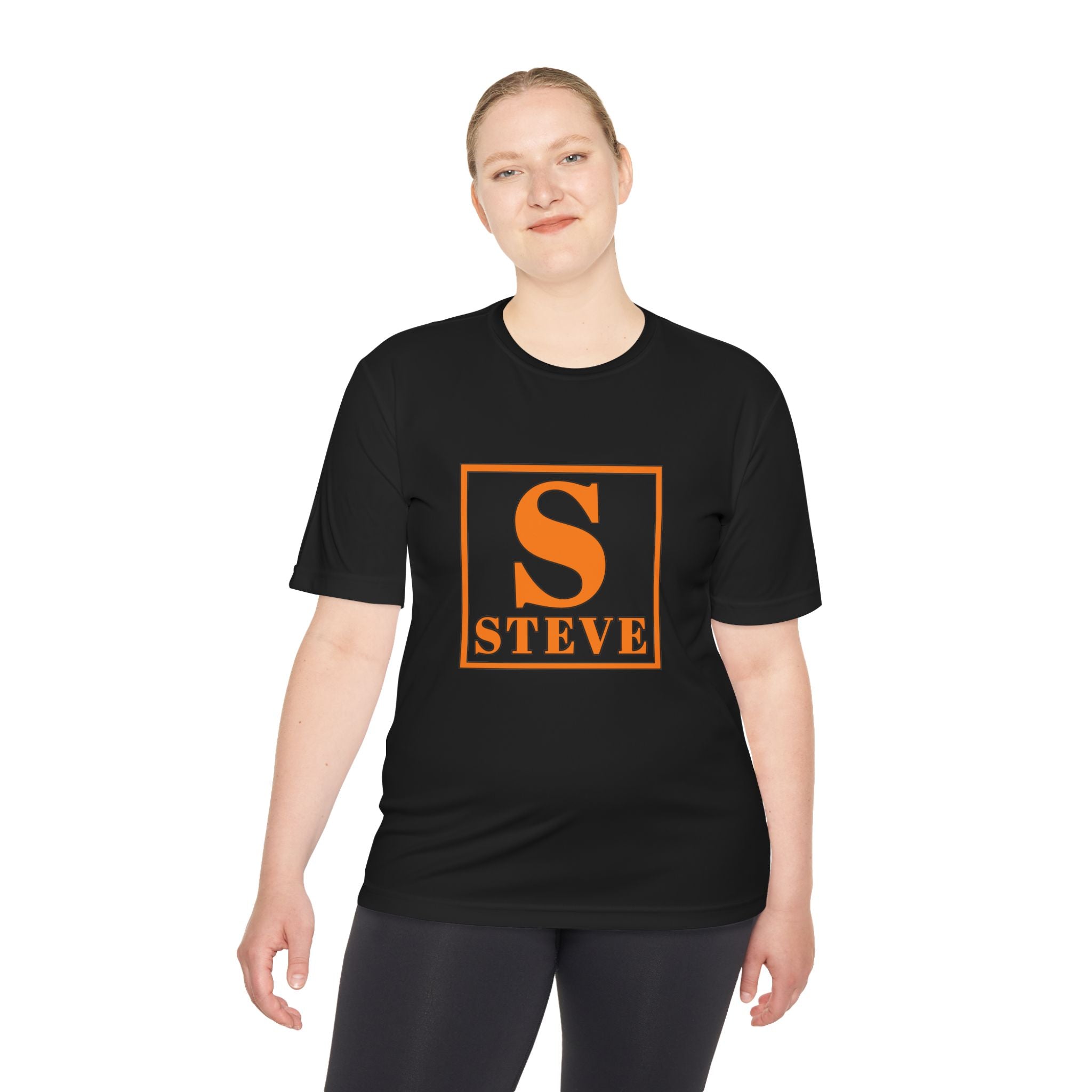 Steve Monogram Performance Tee — Orange Initial S Graphic