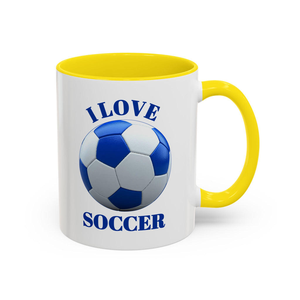 I Love Soccer Accent Coffee Mug — Blue Soccer Ball 11/15oz