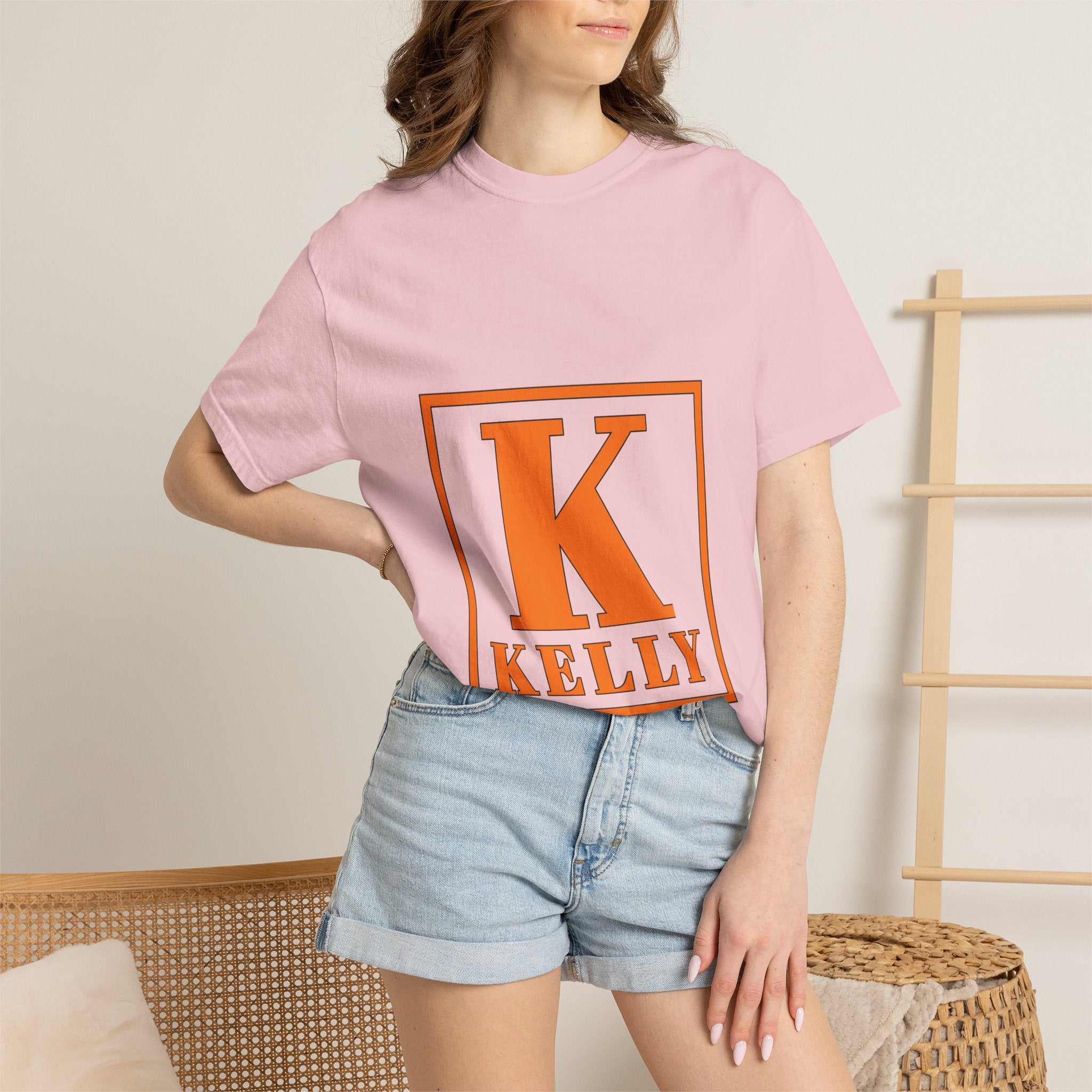 Kelly Monogram Tee — Orange Block Initial K T-Shirt