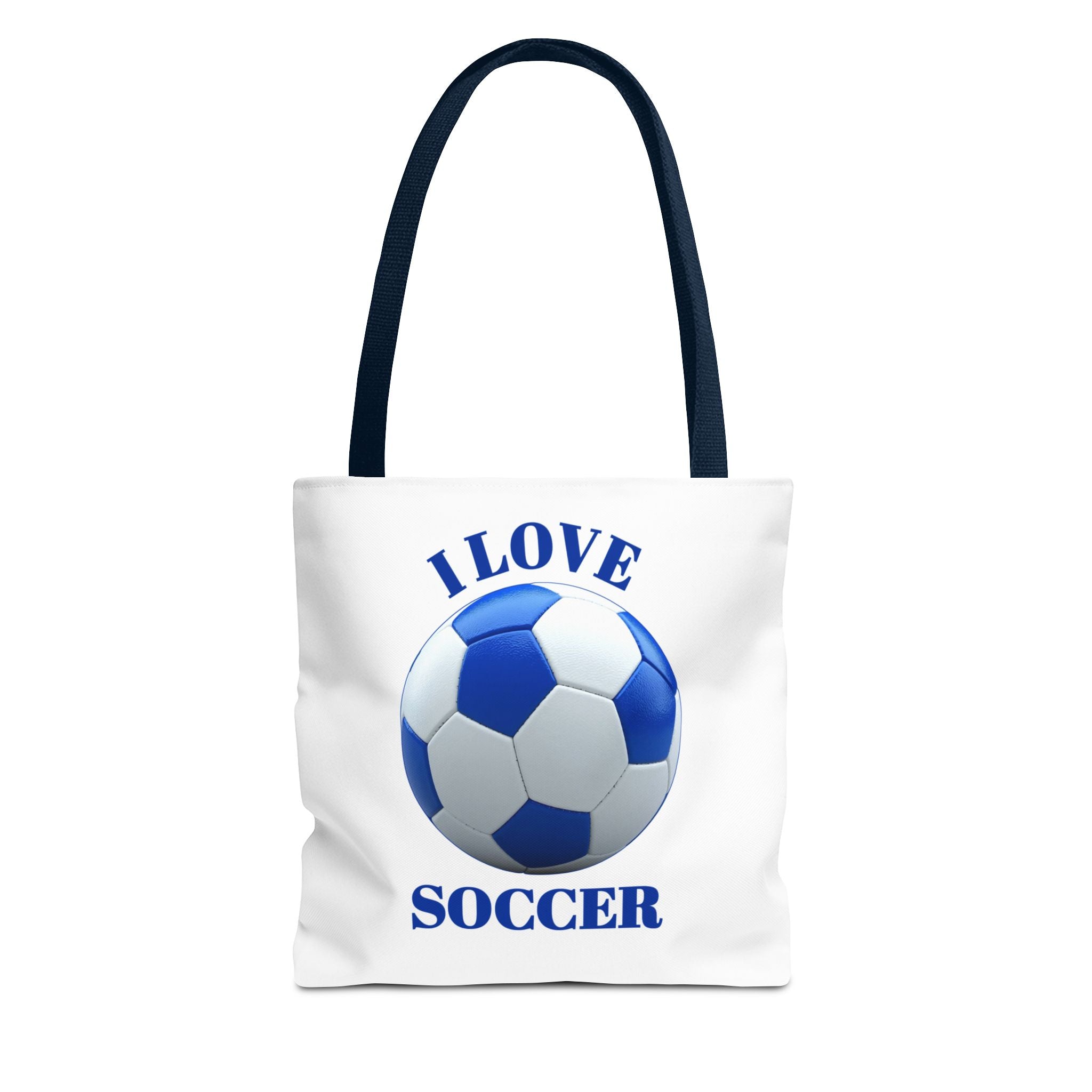 I Love Soccer Tote Bag — Blue Soccer Ball Gym & Game Day Tote