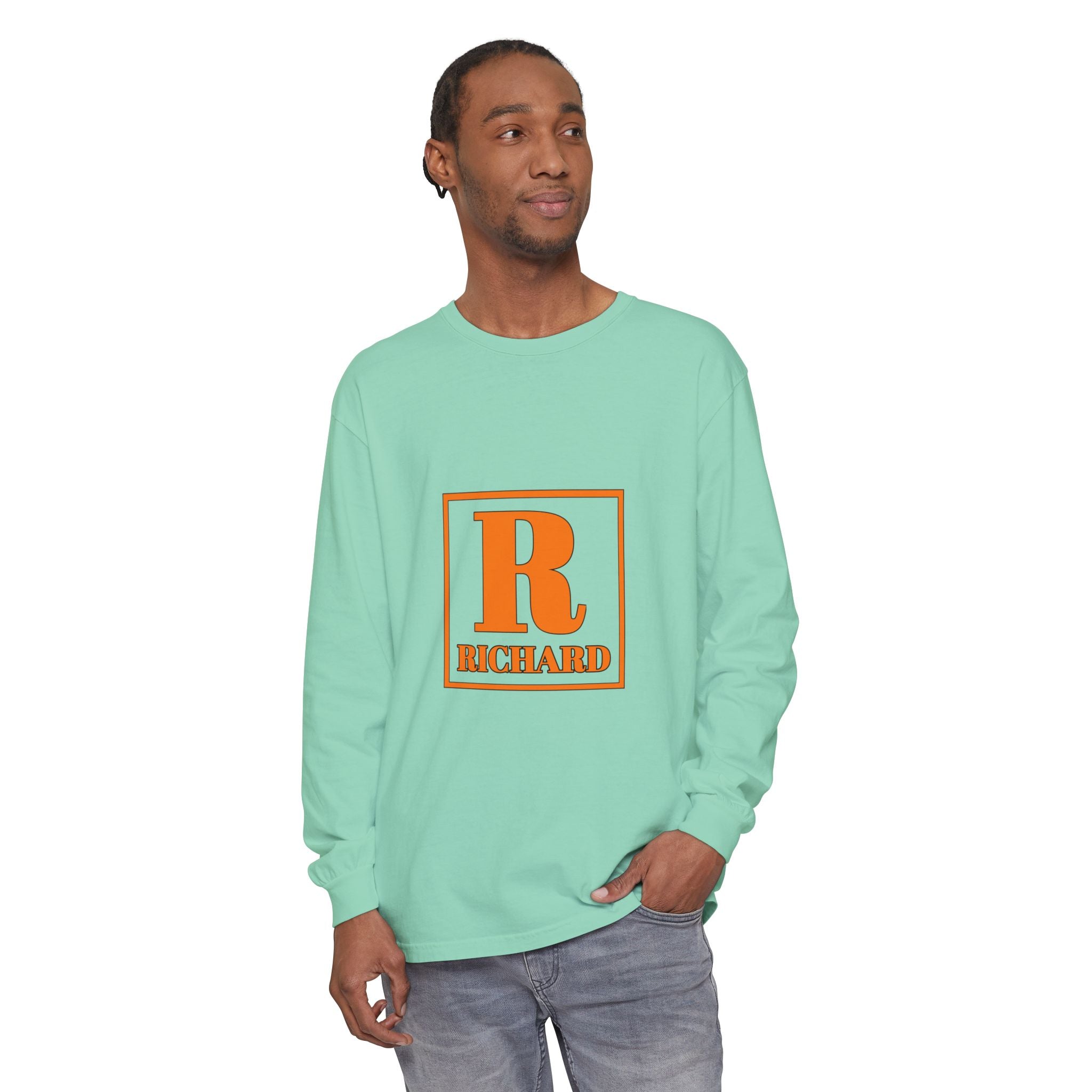 Richard Initial Long Sleeve Tee — Monogram R Vintage Block Letter