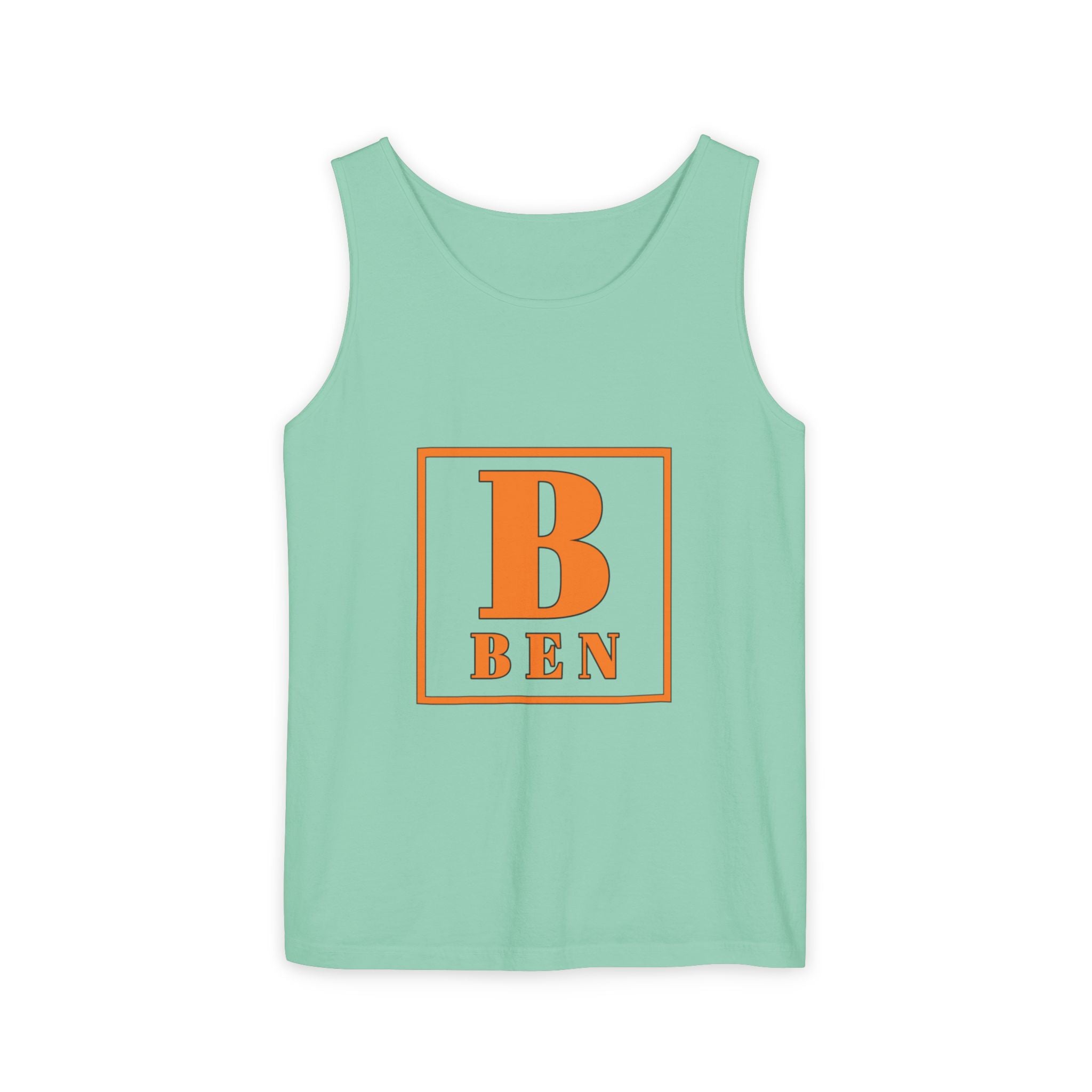 Ben Monogram Tank Top — Orange Initial B Vintage Box Graphic