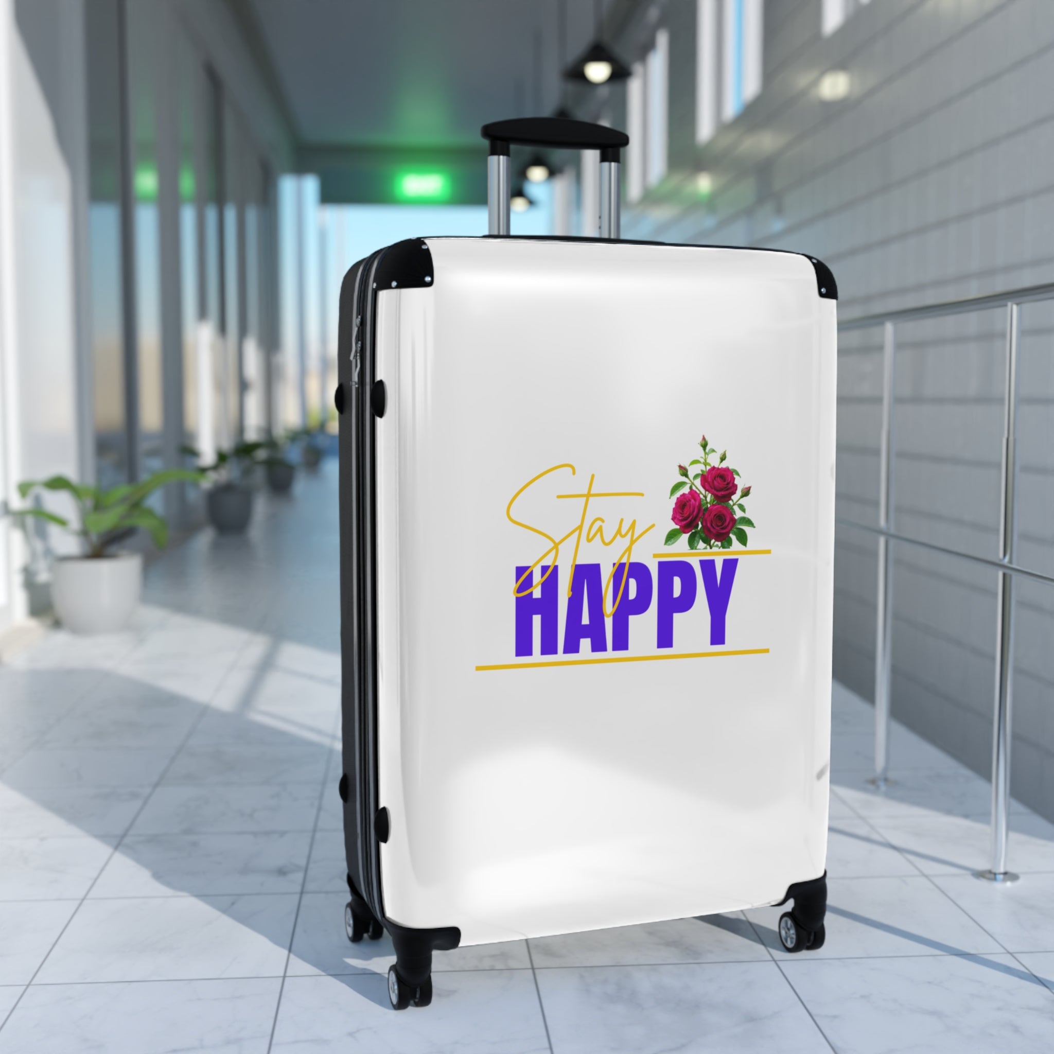 Stay Happy Floral Carry-On Suitcase