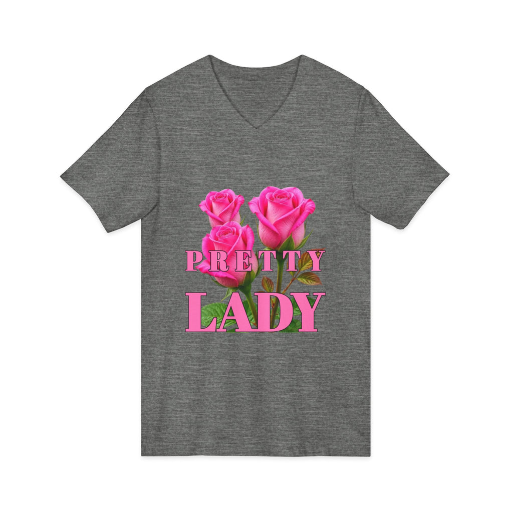 Pretty Lady V-Neck Tee — Pink Rose Floral Graphic Shirt