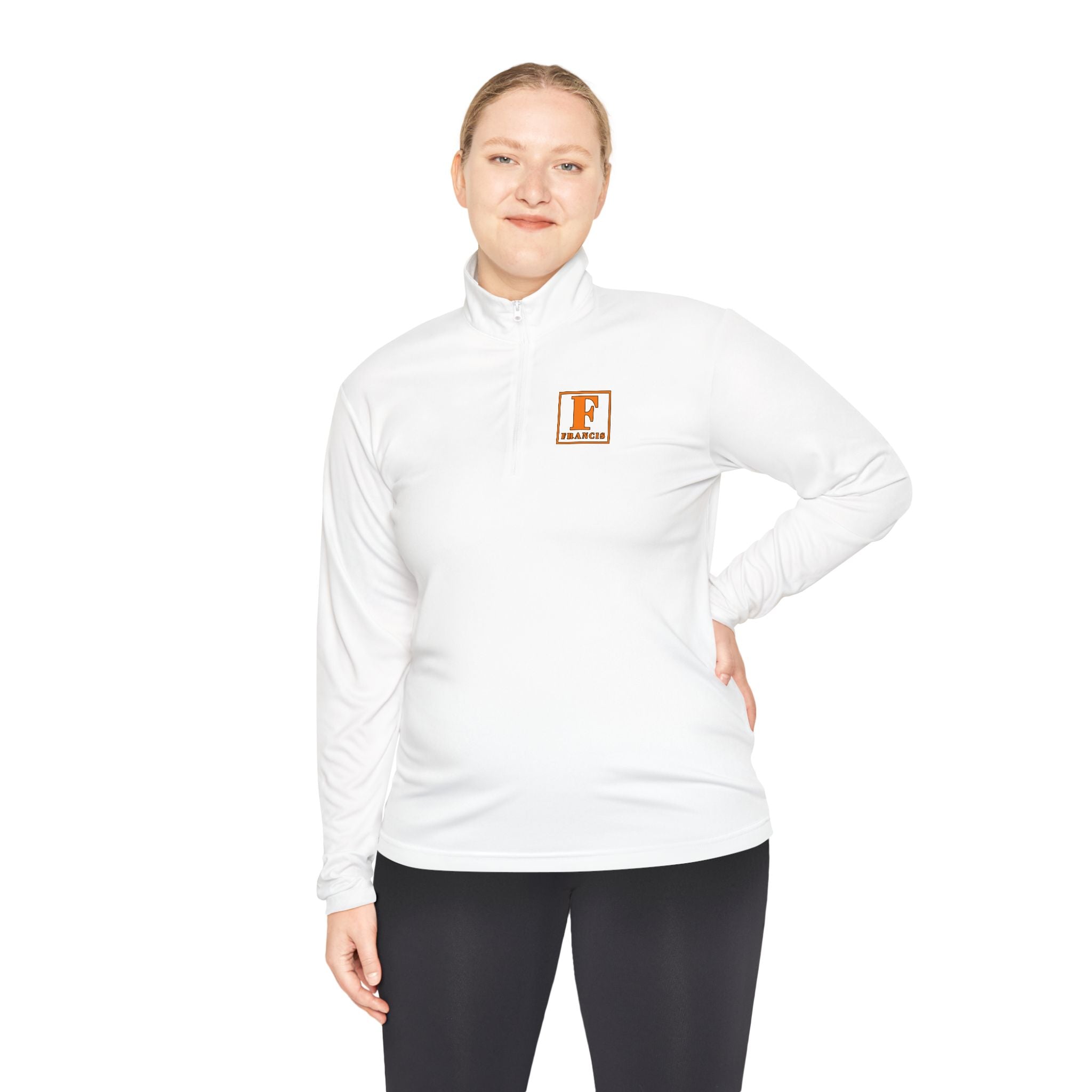 Quarter-Zip Pullover — Small Retro Orange Fox Logo Athletic Pullover