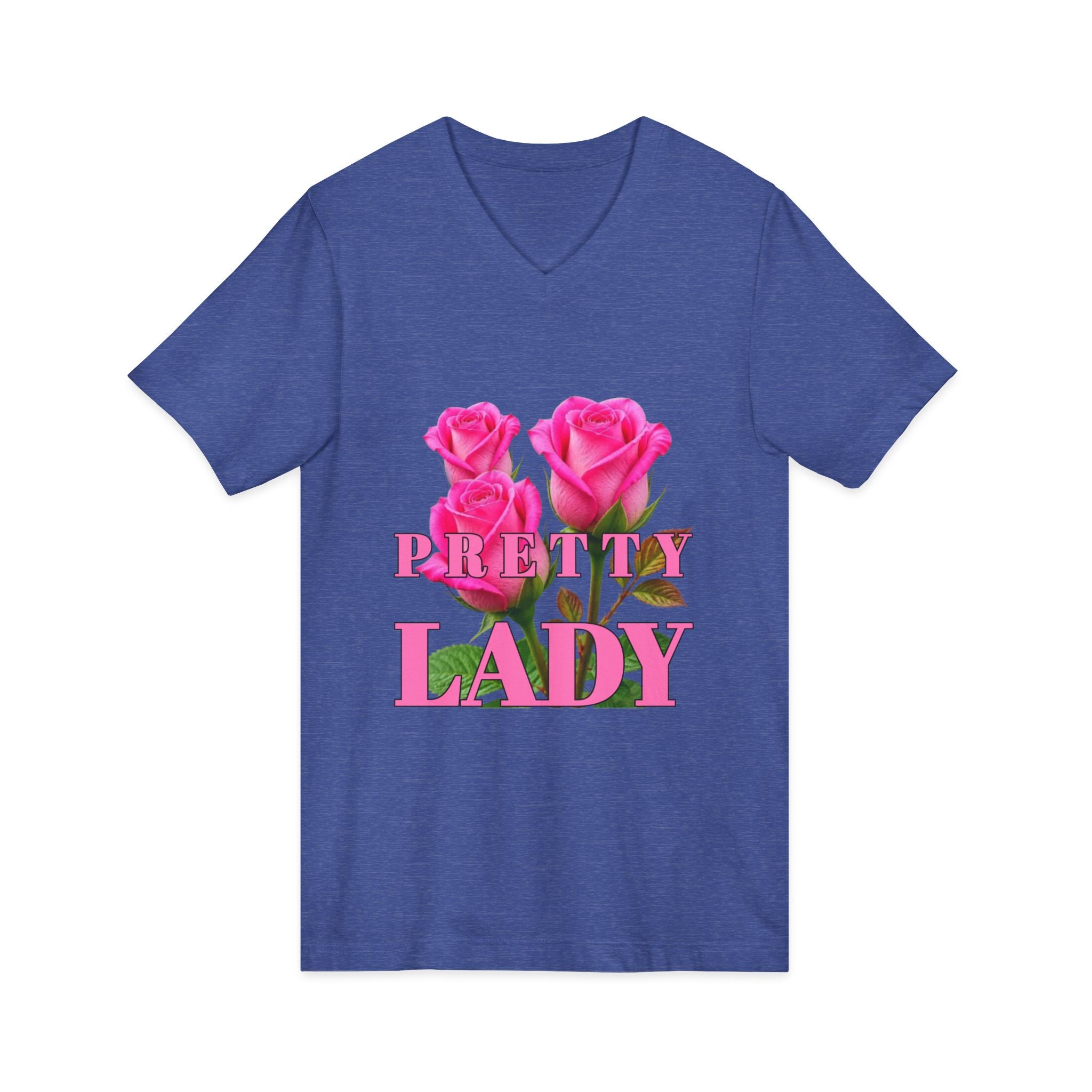 Pretty Lady V-Neck Tee — Pink Rose Floral Graphic Shirt