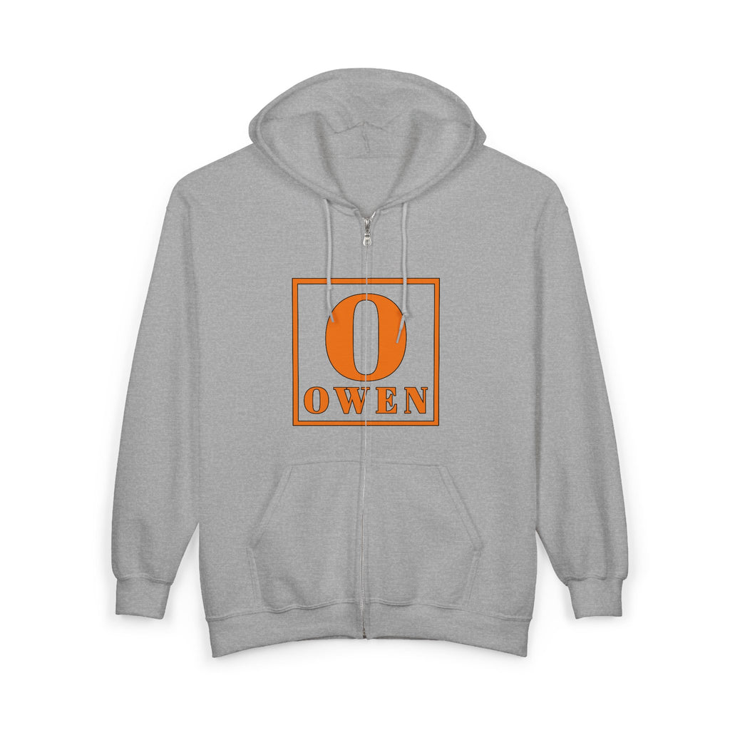Owen Monogram Zip Hoodie — Personalized 'O' Square Logo Full-Zip Sweatshirt
