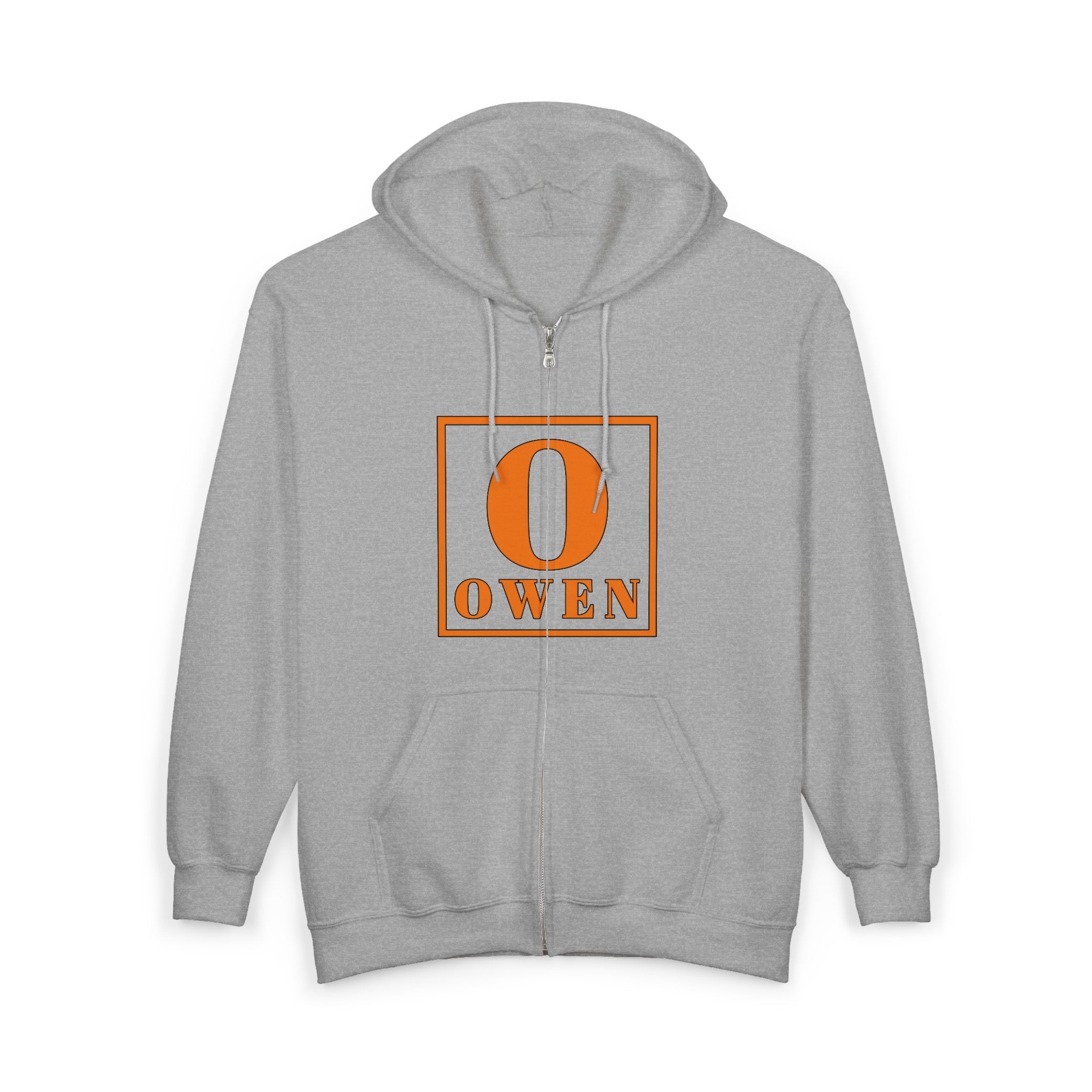 Owen Monogram Zip Hoodie — Personalized 'O' Square Logo Full-Zip Sweatshirt