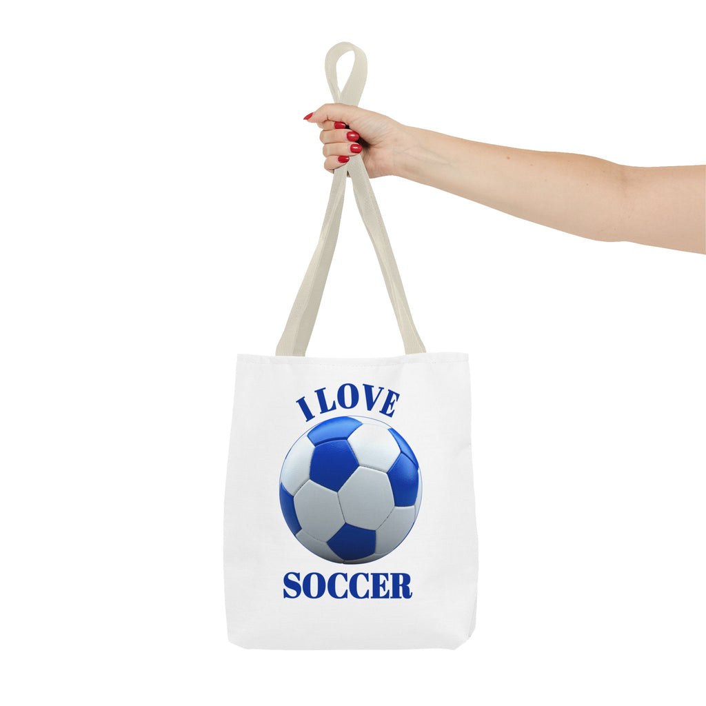 I Love Soccer Tote Bag — Blue Soccer Ball Gym & Game Day Tote