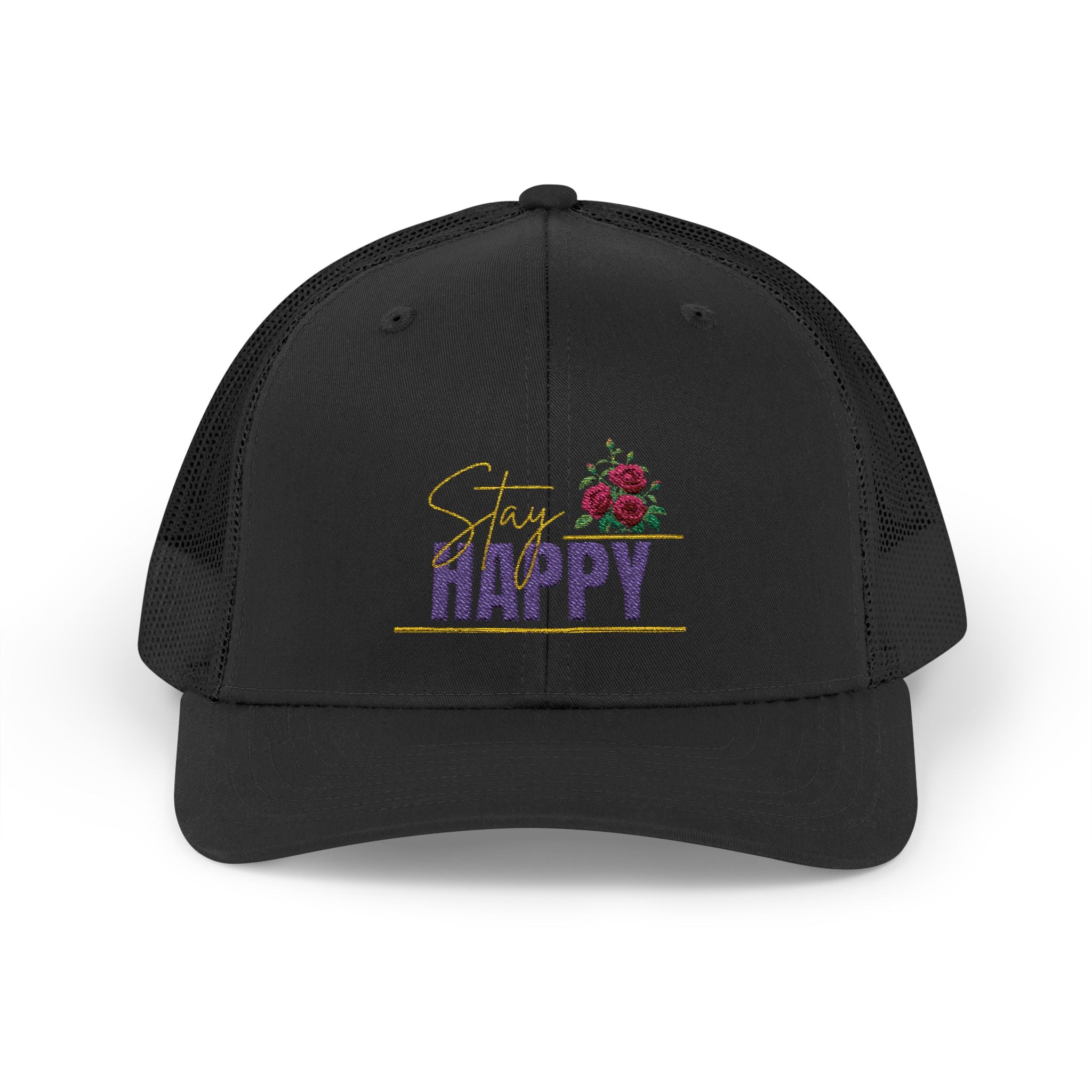 Trucker Cap — Be Happy Floral Embroidered Snapback
