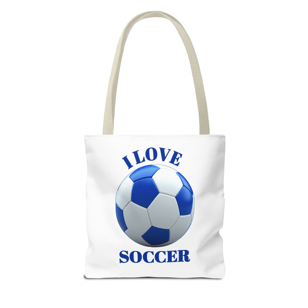I Love Soccer Tote Bag — Blue Soccer Ball Gym & Game Day Tote
