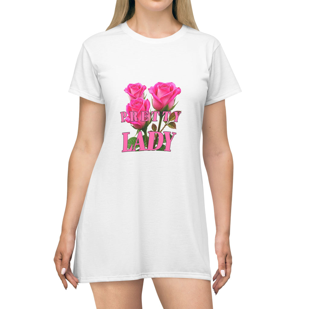 Pretty Lady T‑Shirt Dress – Pink Rose Graphic